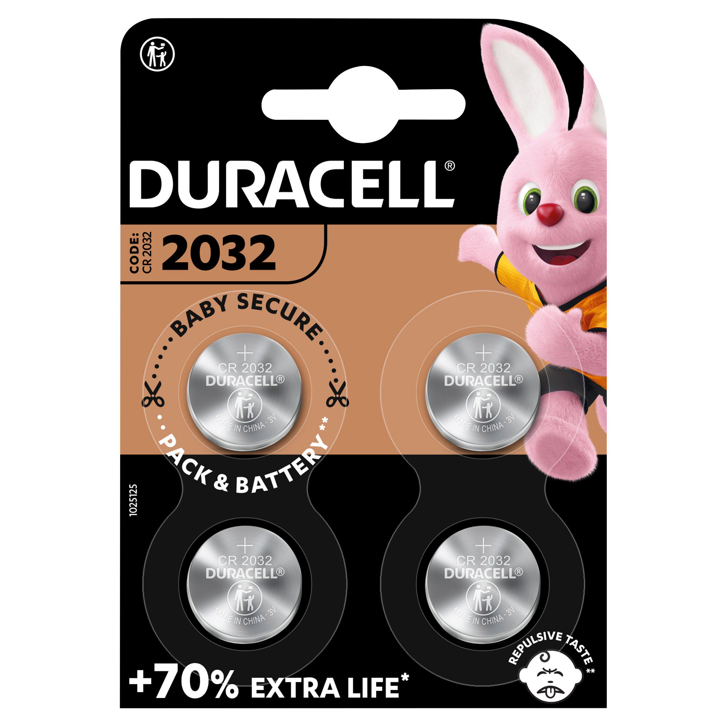 Duracell Specialty 2032 Lithium Coin Battery 3V (DL2032 / CR2032), pack of 4