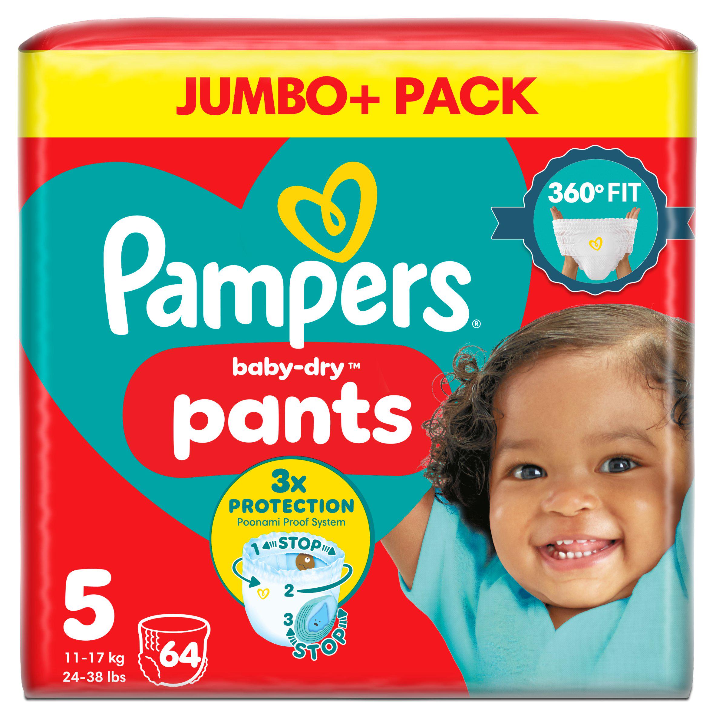 Pampers Baby Dry Nappy Pants Jumbo+ Pack Nappies Size 5, 12kg-17kg x64