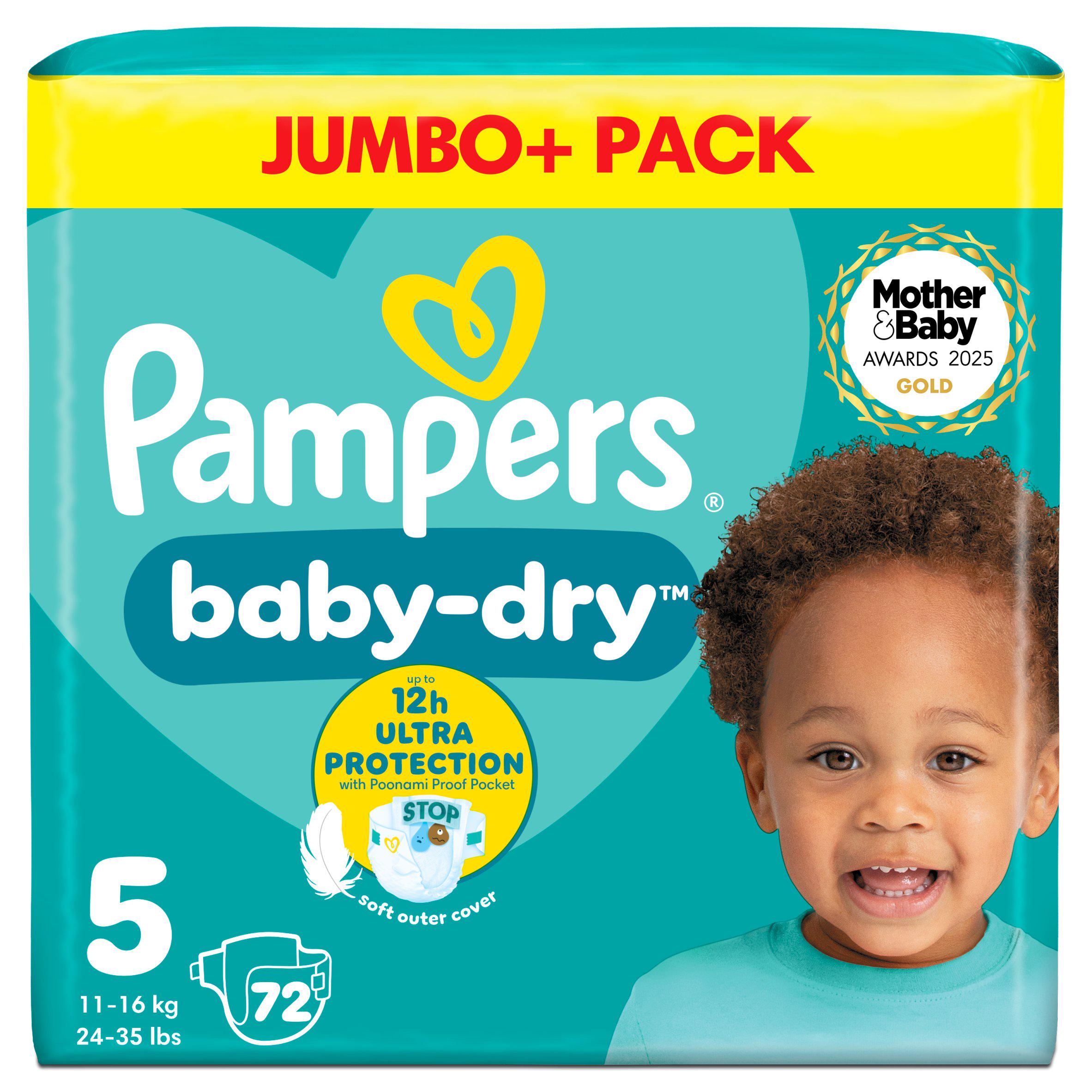Pampers Baby-Dry Nappies, Size 5 (11-16kg) Jumbo+ Pack