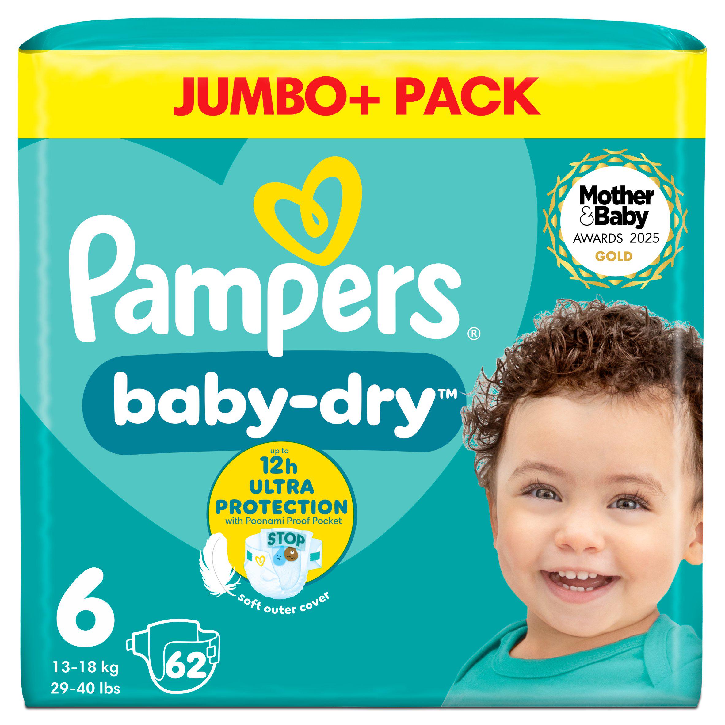 Pampers Baby Dry Jumbo+ Pack Nappies Size 6, 13kg-18kg x62