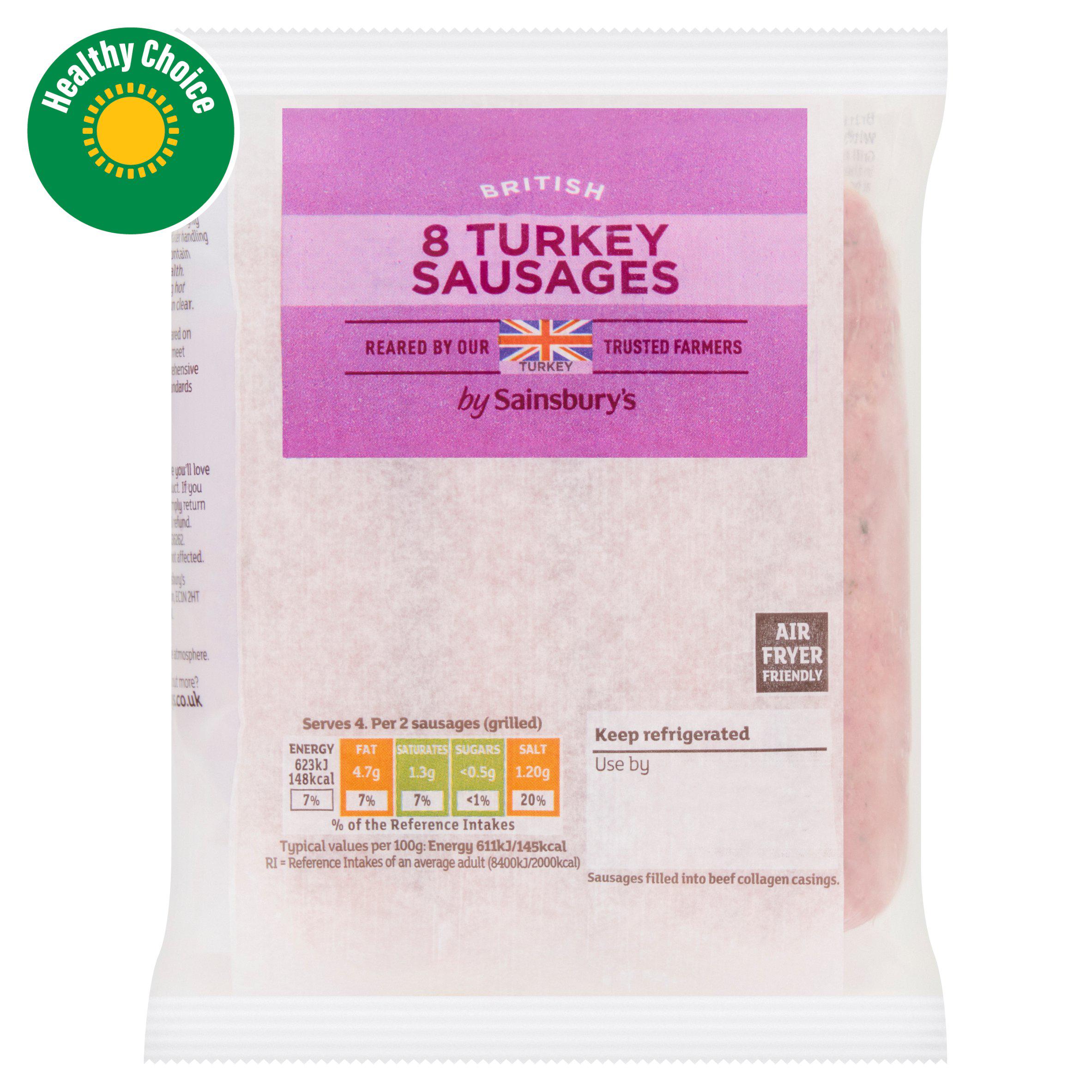 Sainsbury's 8 x British Turkey Sausages 454g