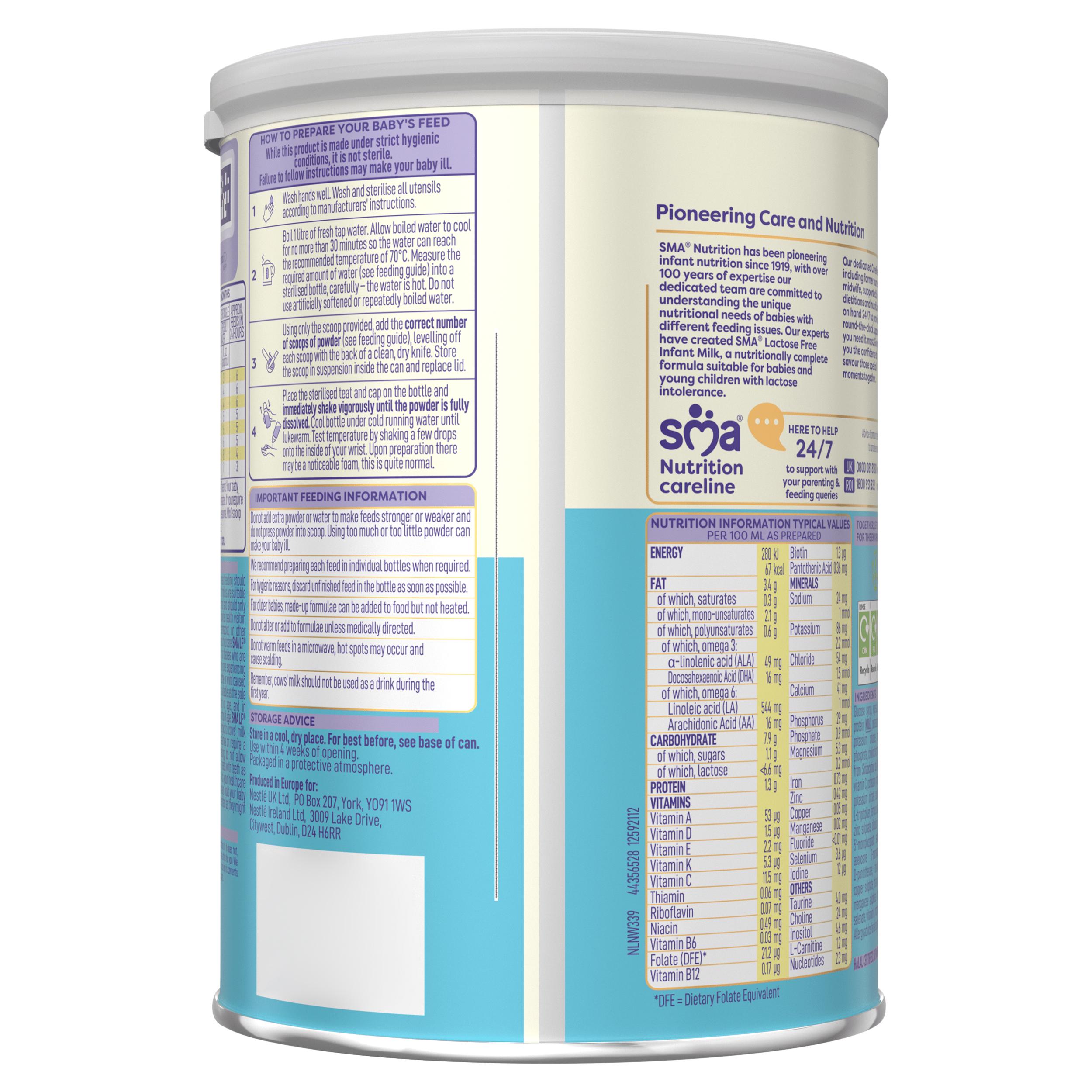 SMA LF Lactose Free Infant Baby Milk Powder Formula, From Birth 400g thumbnail 2
