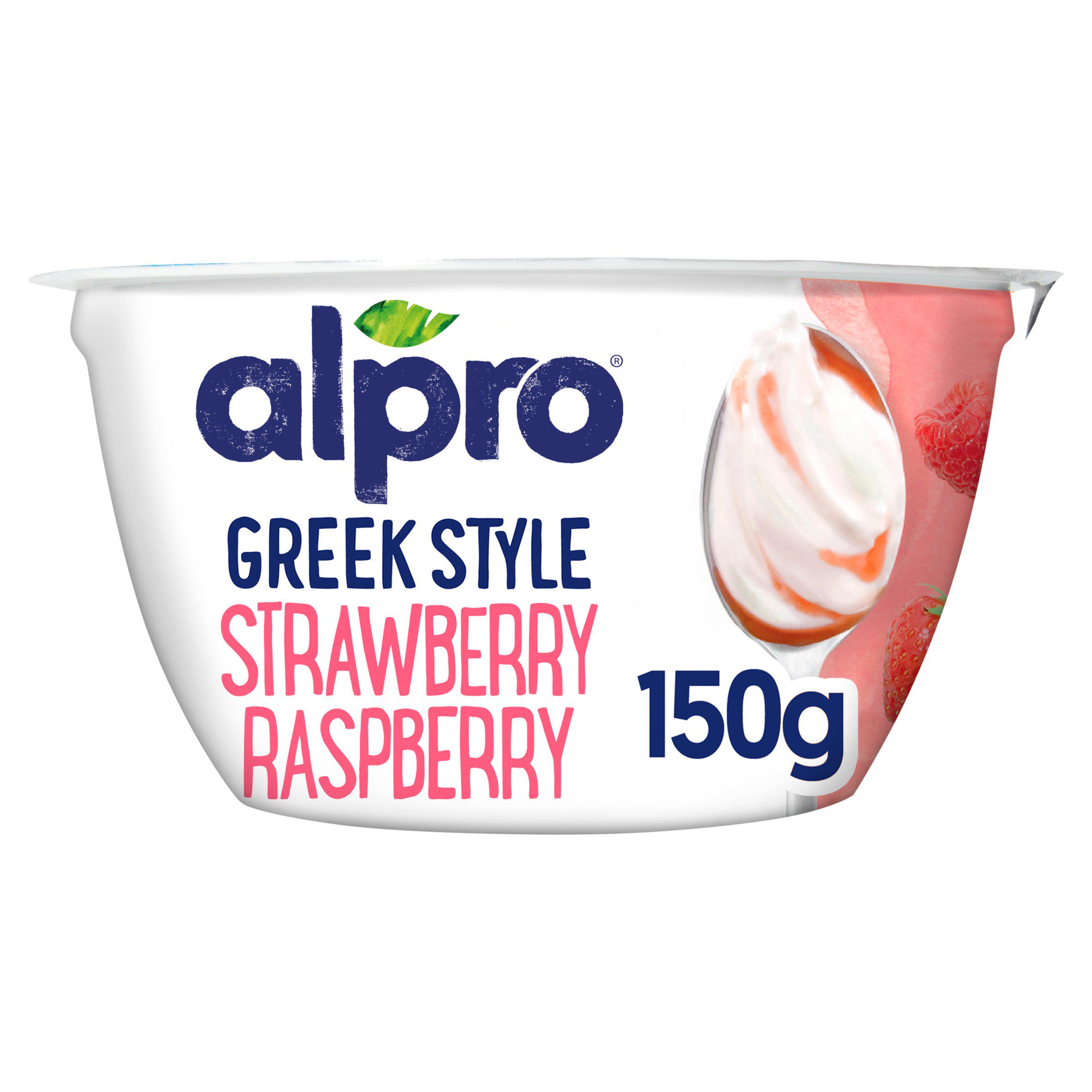 Alpro greek Style Strawberry & Raspberry Plant Based Yogurt Alternative  150g - 1.00 | Grocefully