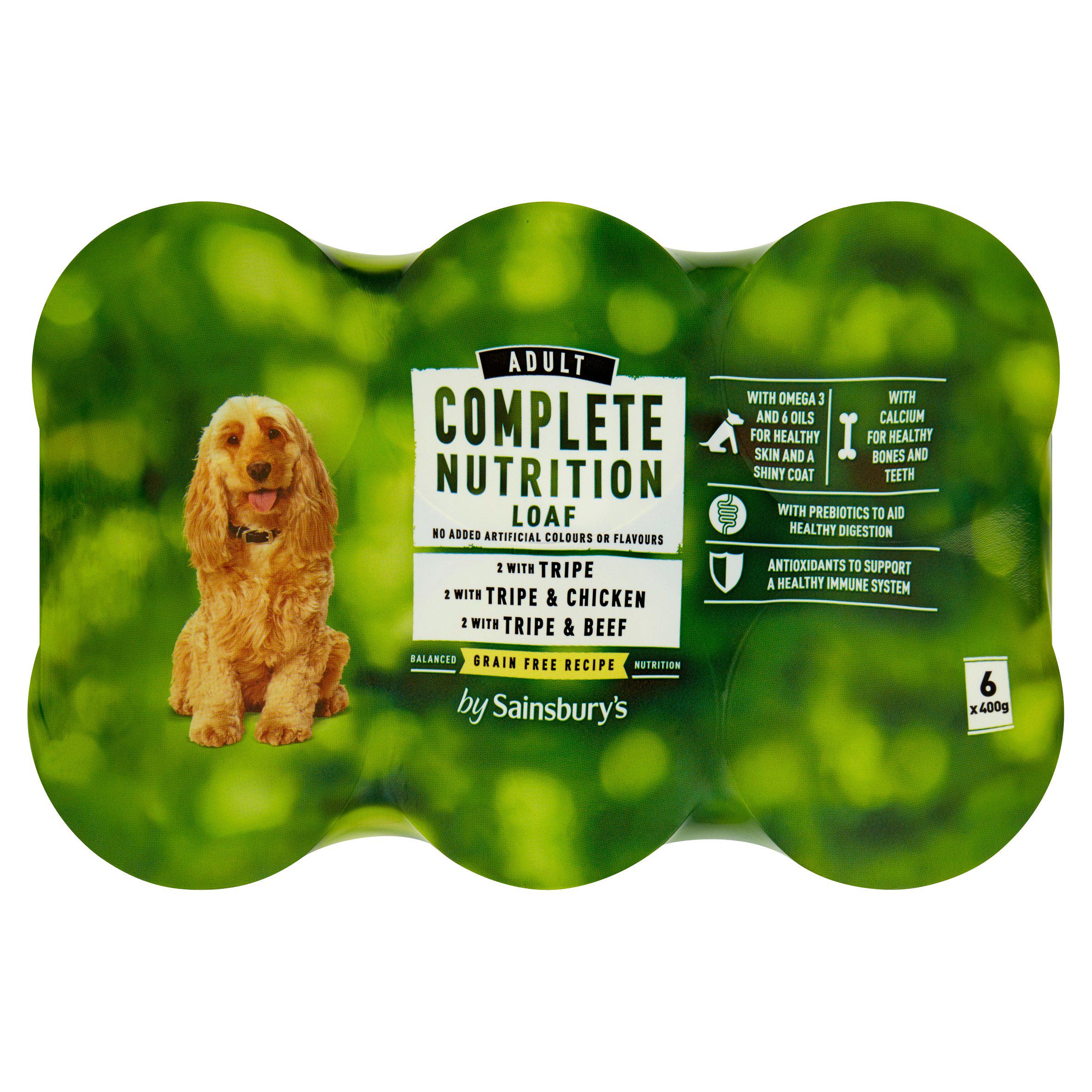 Sainsbury's 6 x 395g Complete Nutrition Adult Dogs 1-7 Years Meaty Loaf with Tripe Selection