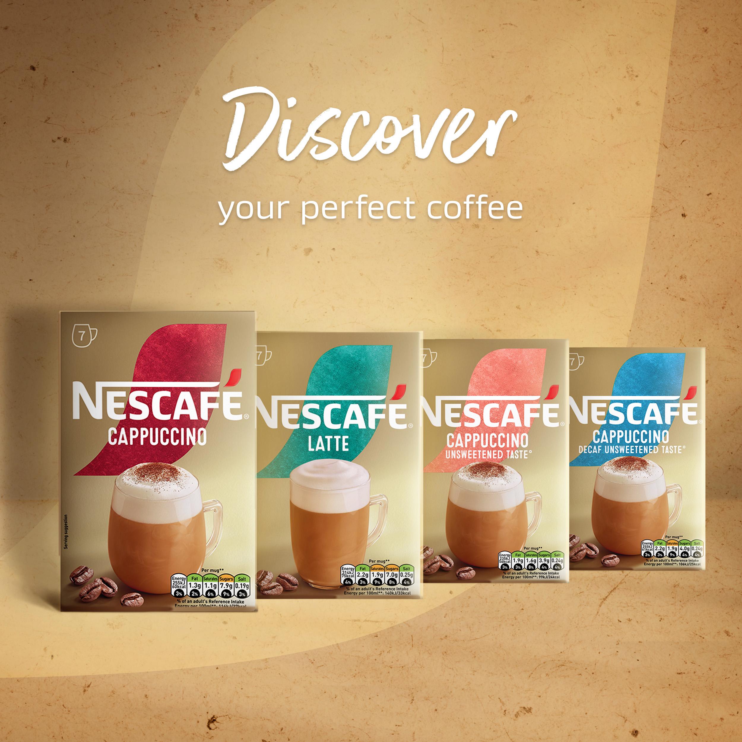 Nescafe Cappuccino Decaf Unsweetened Instant Coffee Sachets x7 105g thumbnail 4