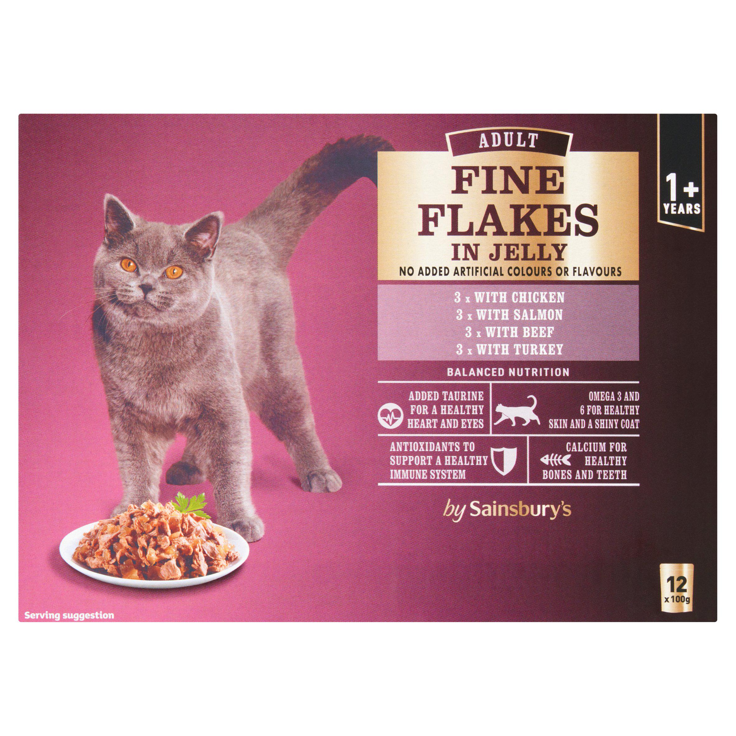Sainsbury's Adult Fine Flakes Meat Selection in Jelly Cat Food 1+ Years 12 x 100g