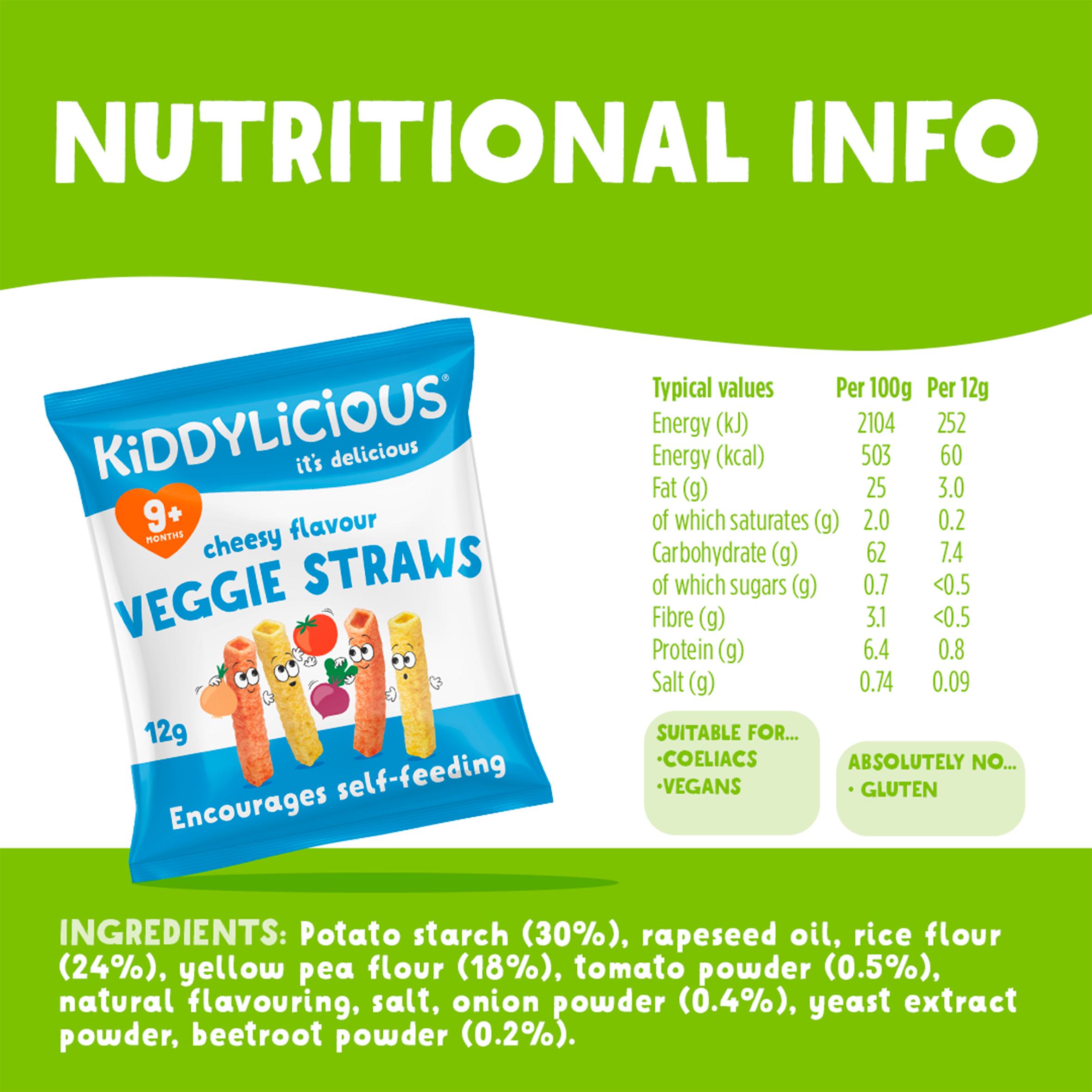Kiddylicious Cheesy Flavoured Veggie Straws Baby Snacks 4x12g thumbnail 3