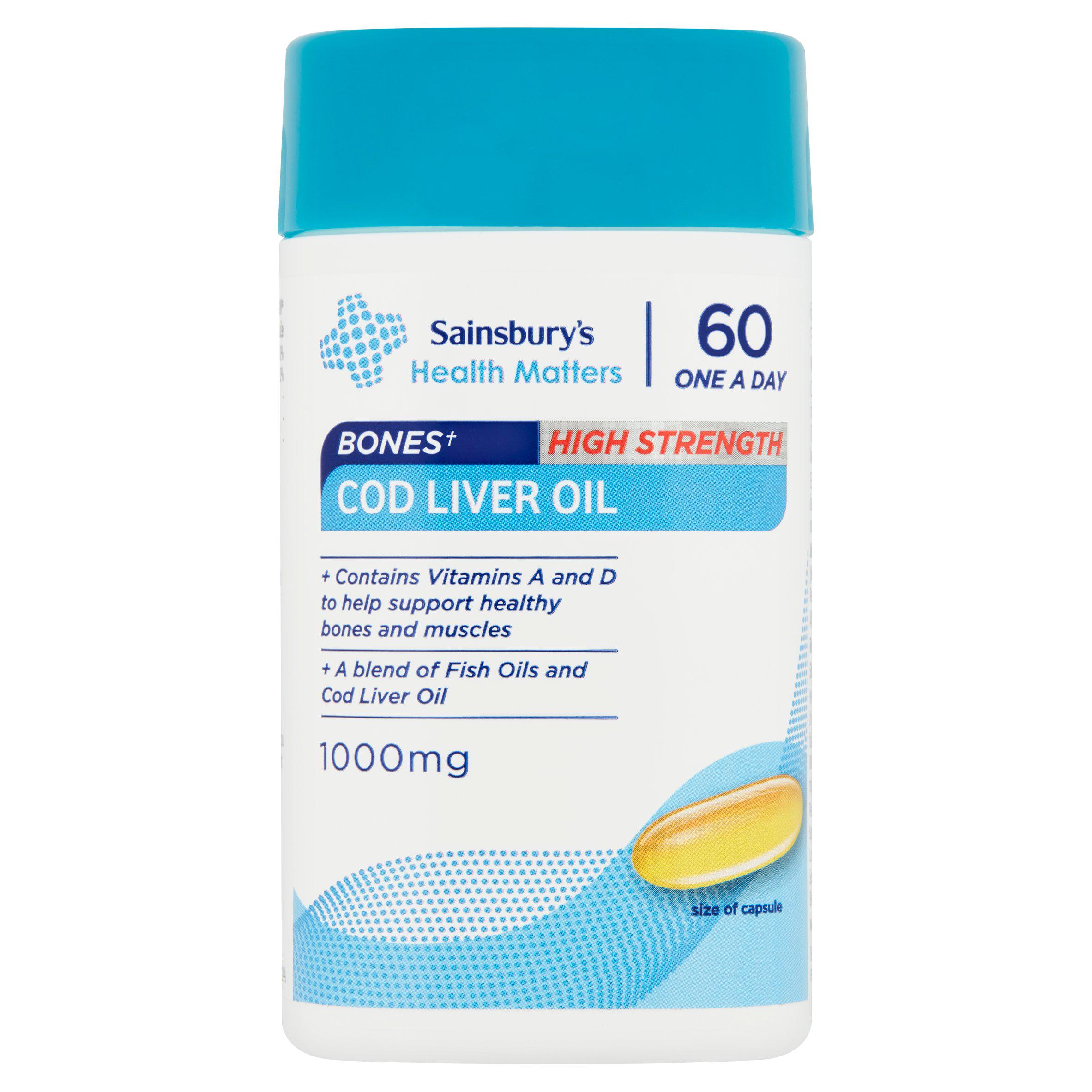 Sainsbury's Bones High Strength Cod Liver Oil One A Day x60 Capsules