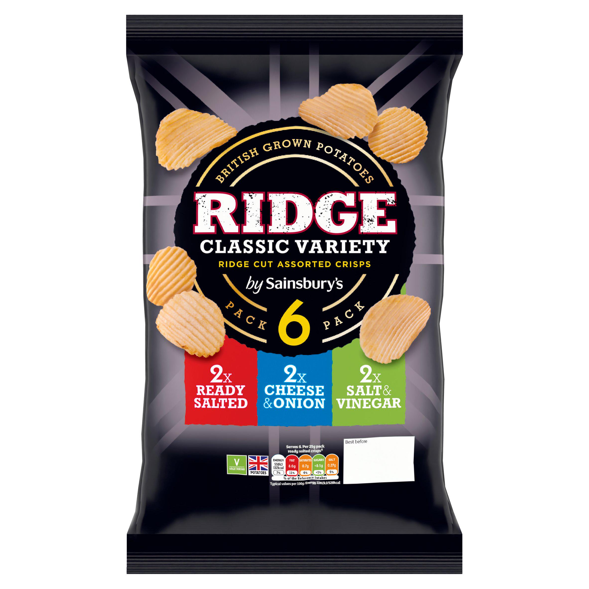 Sainsbury's Variety Ridged Multipack Crisps 6x25g