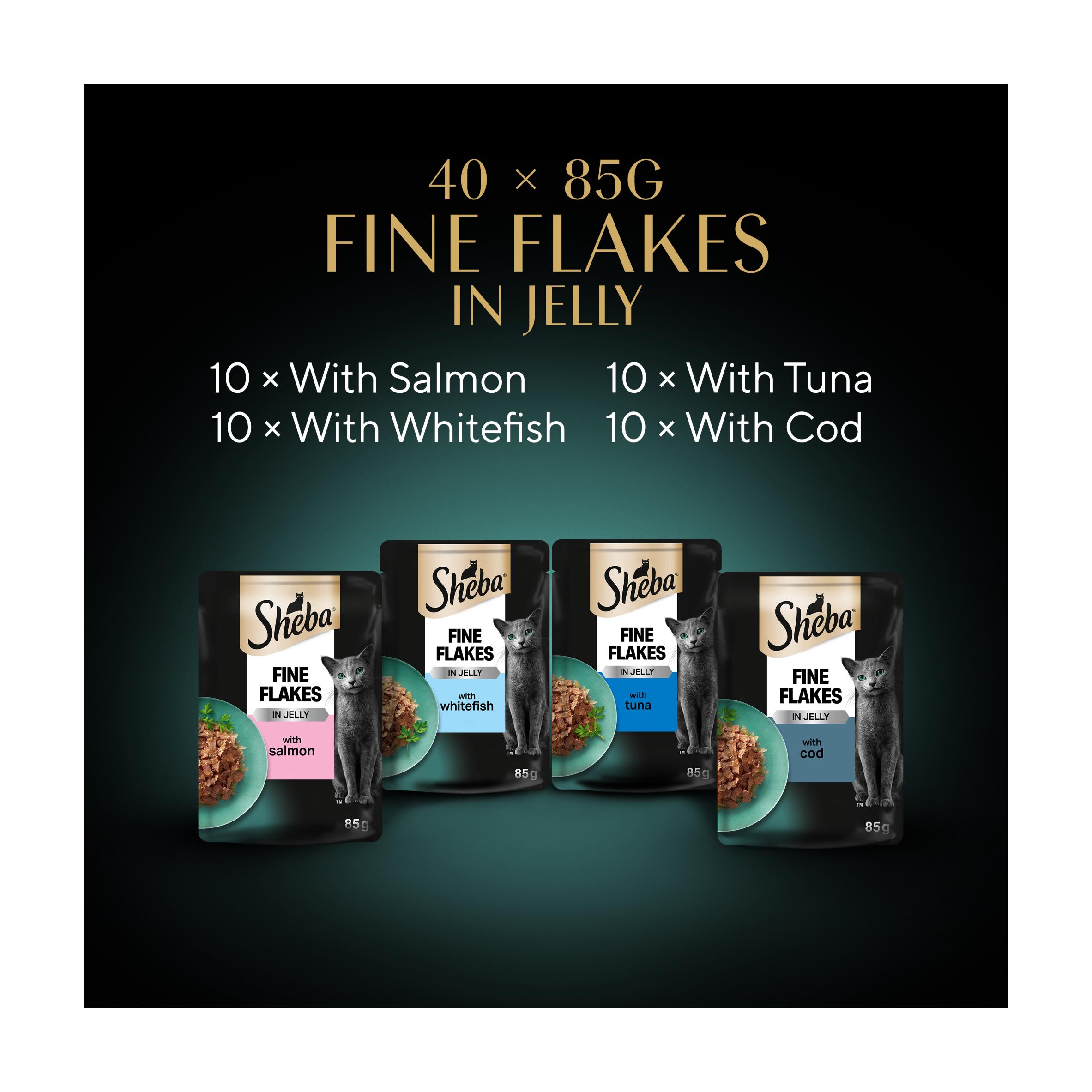 Sheba Fine Flakes Fish in Jelly 40 x 85g Mega Pack Wet Cat Food Pouches thumbnail 5