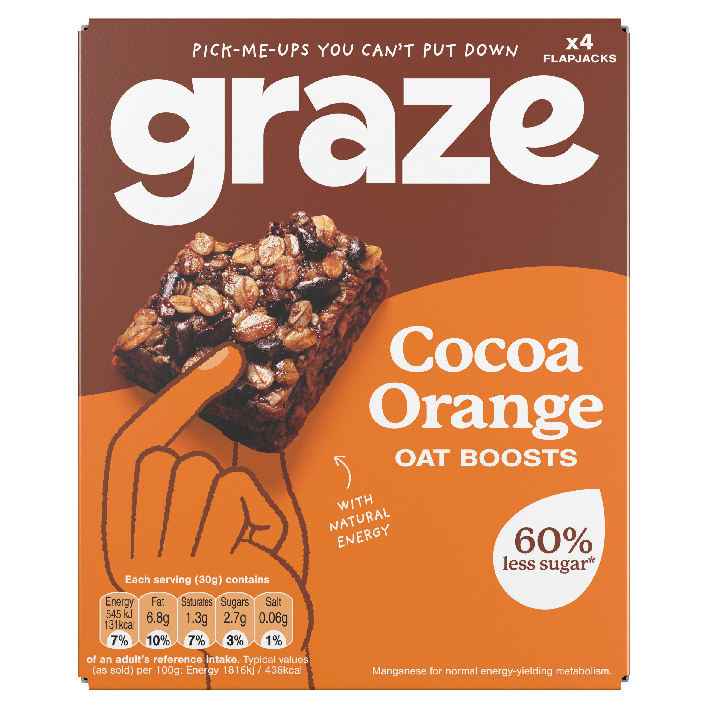 Graze Cocoa & Orange Oat Boost Flapjack Snack Bars 4 x 30g