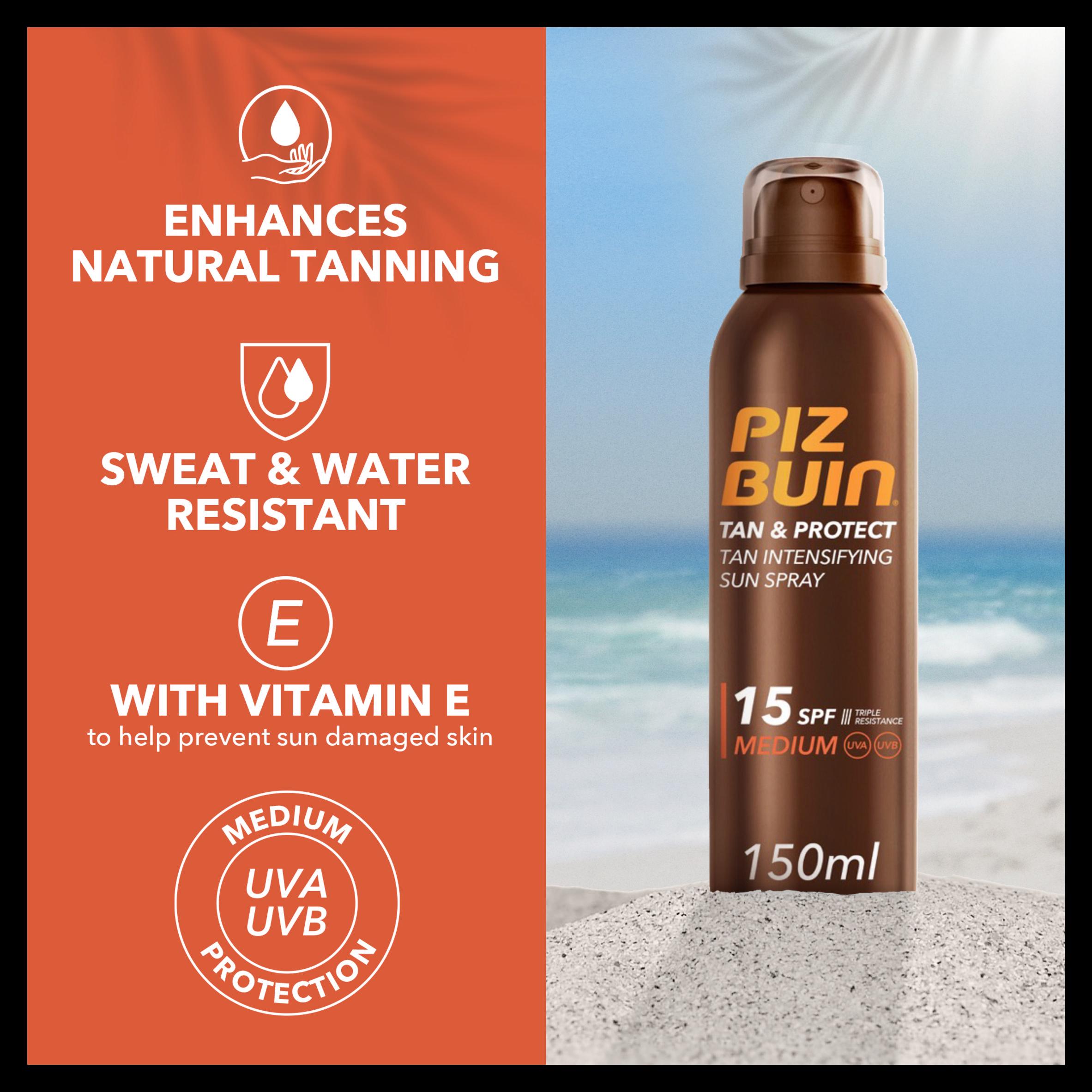 Piz Buin 150ml Tan & Protect Intensifying SPF 15 Sun Cream Spray thumbnail 2