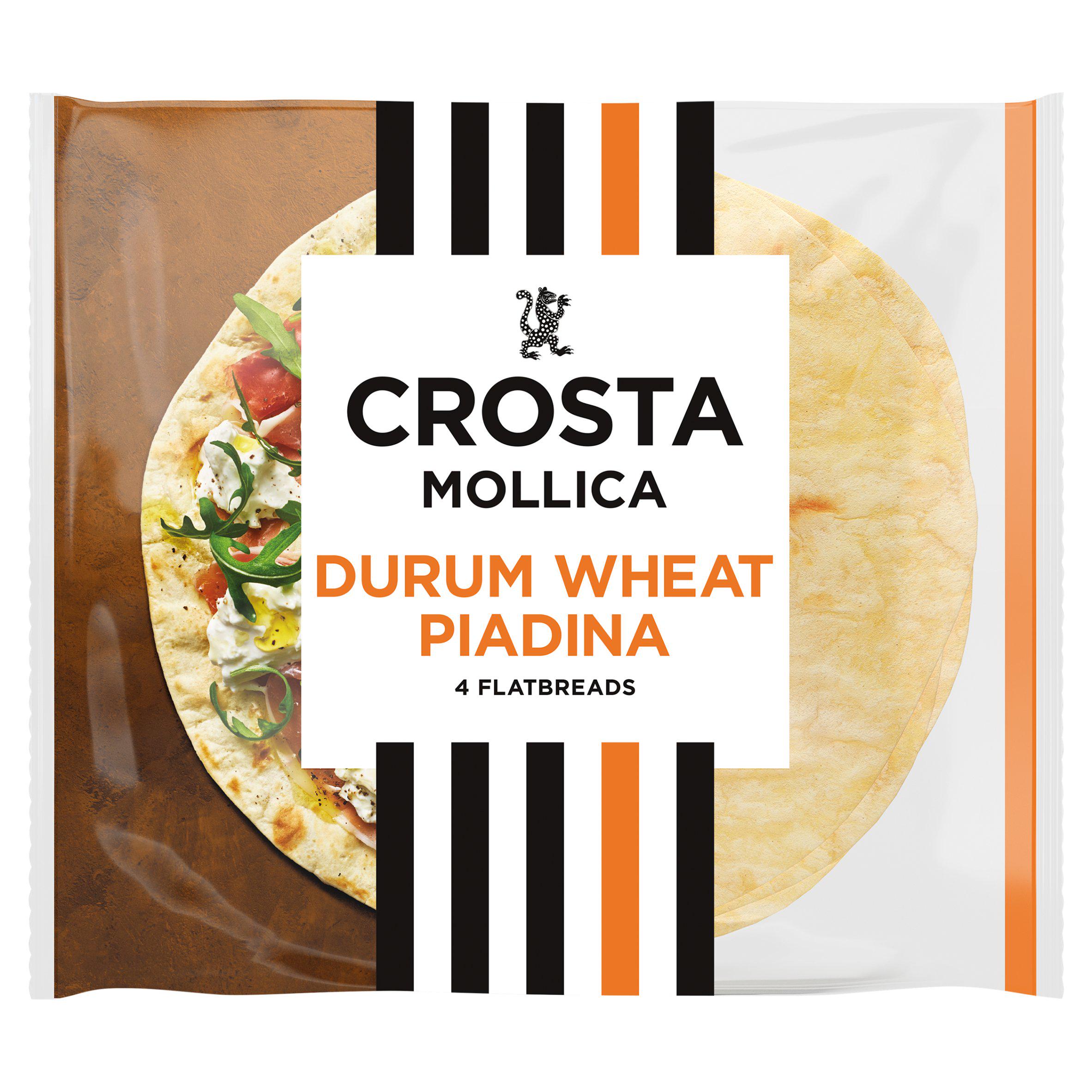 Crosta & Mollica Piadina Golden Durum Wheat Italian Flatbreads Wraps x4 300g
