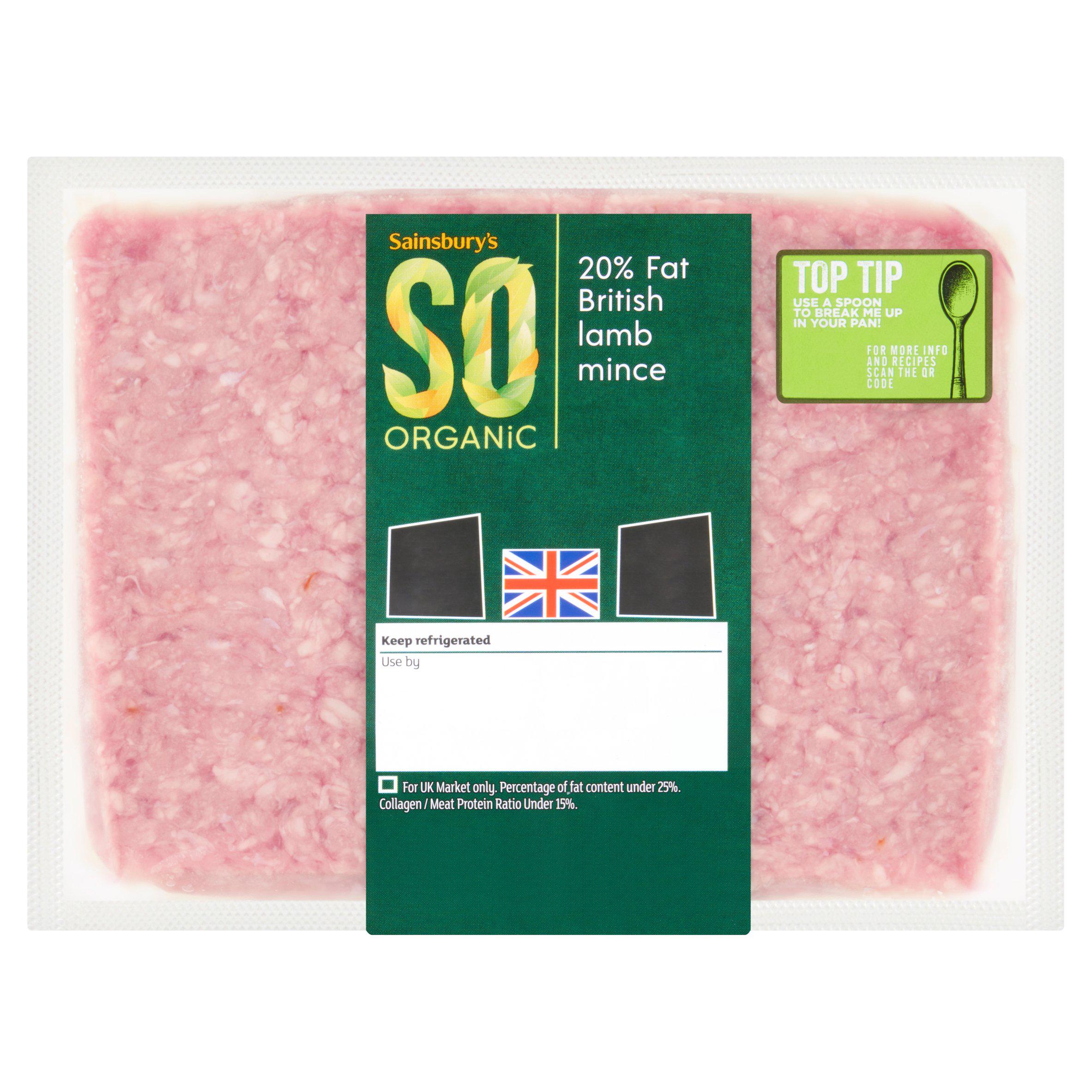 Sainsbury's 20% Fat British Lamb Mince, SO Organic 400g