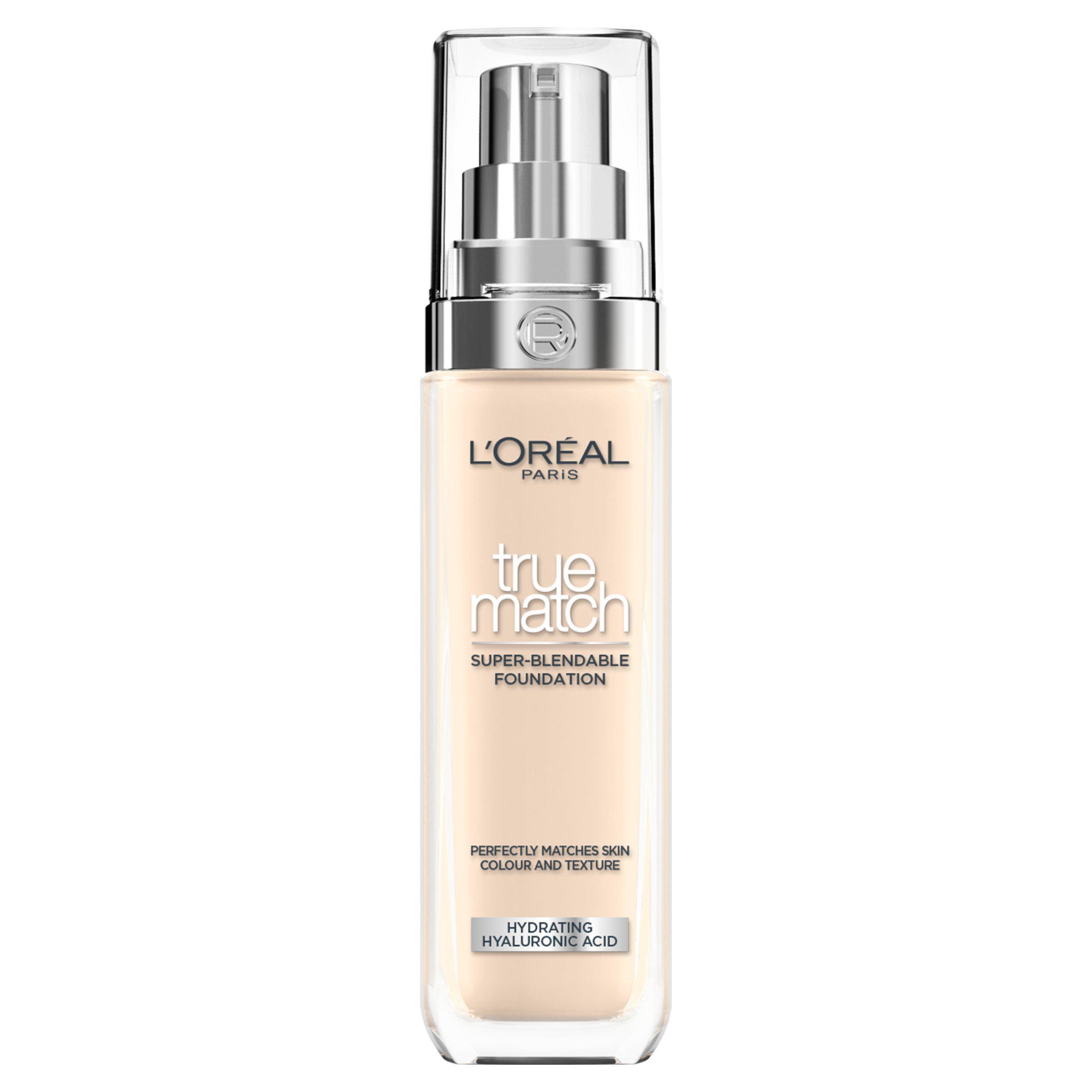L'Oreal Paris True Match Liquid Foundation with Hyaluronic Acid 30ml and SPF (Various Shades) 1W