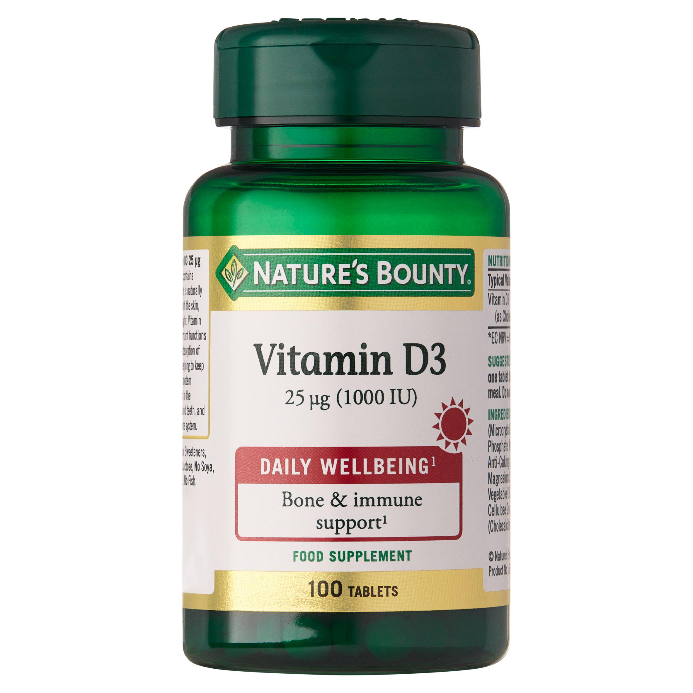 Nature's Bounty Vitamin D3 Supplement Tablets 25ug 1000IU