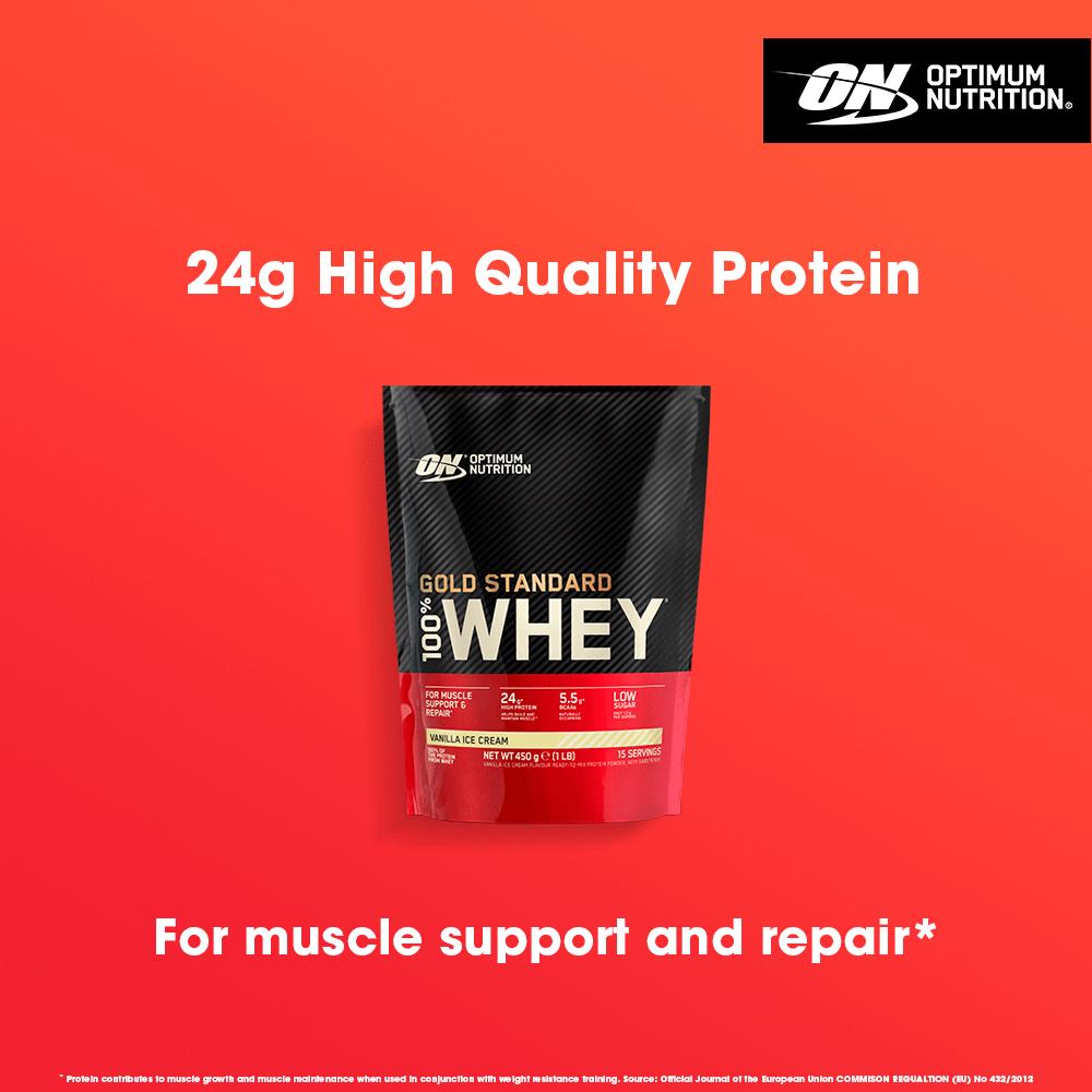 Optimum Nutrition Gold Standard Whey Protein Powder Vanilla Ice Cream Flavour 15 servings 450g thumbnail 4
