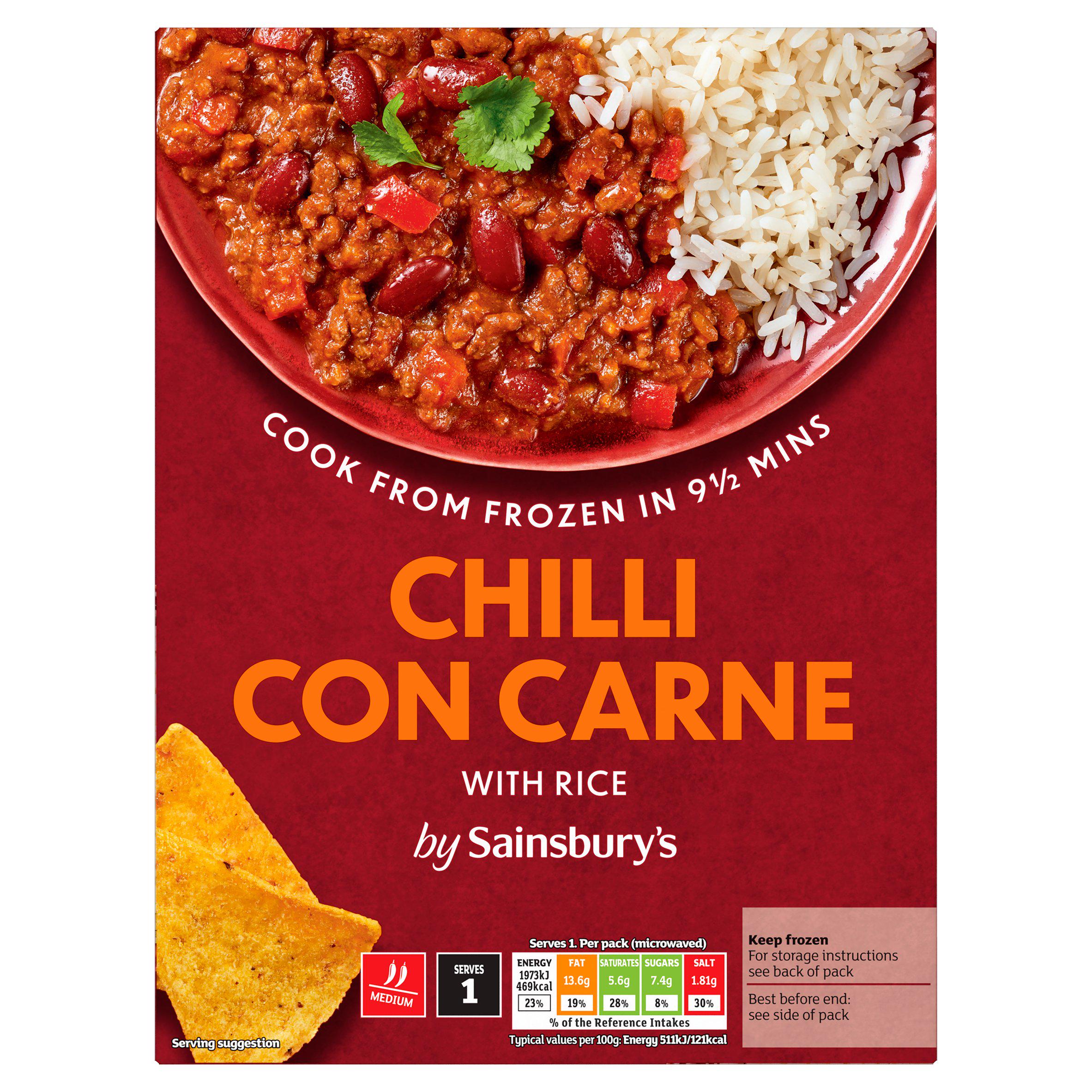 Sainsbury's Chilli Con Carne & White Rice Ready Meal For 1 400g