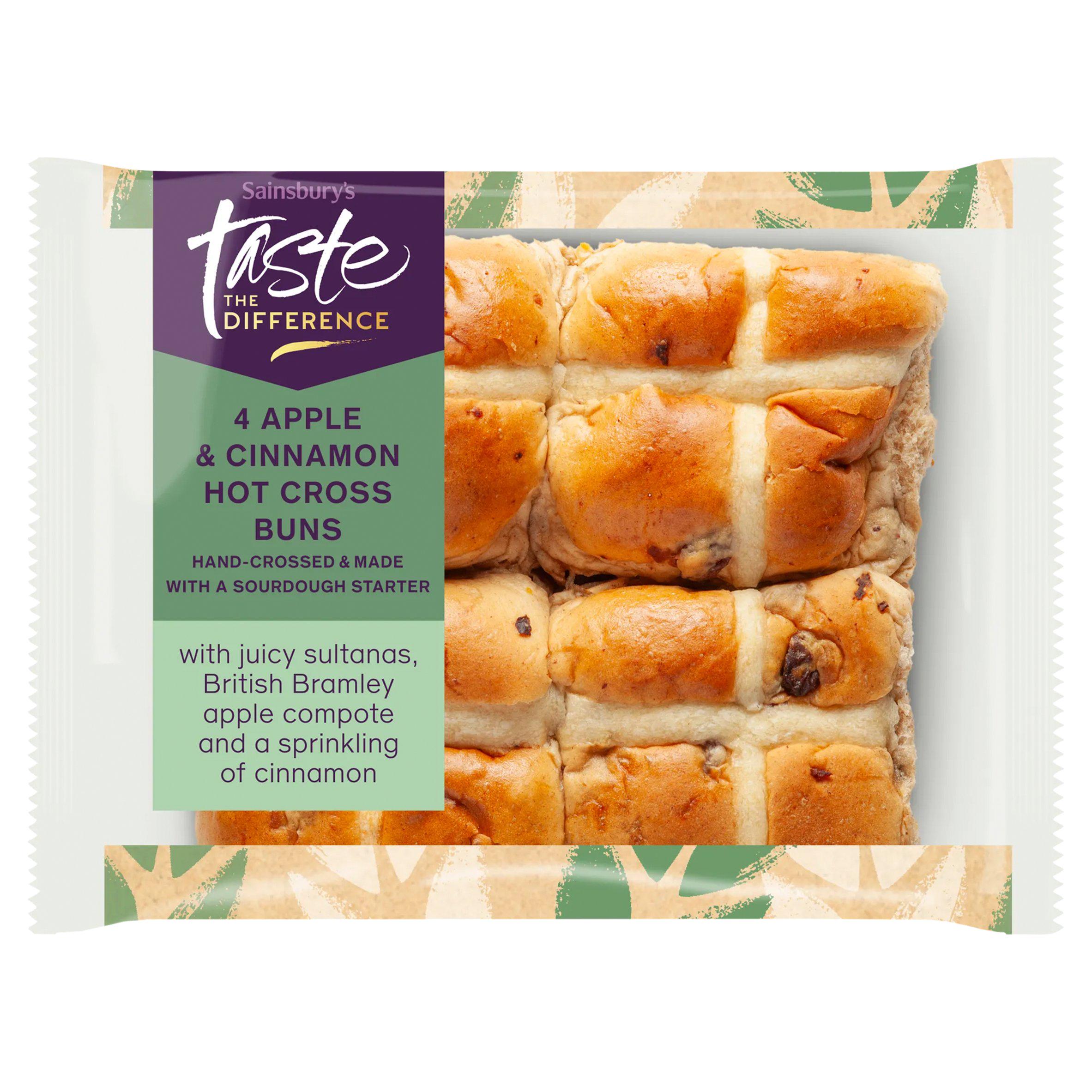Sainsbury's 4 Apple & Cinnamon Hot Cross Buns, Taste the Difference 280g