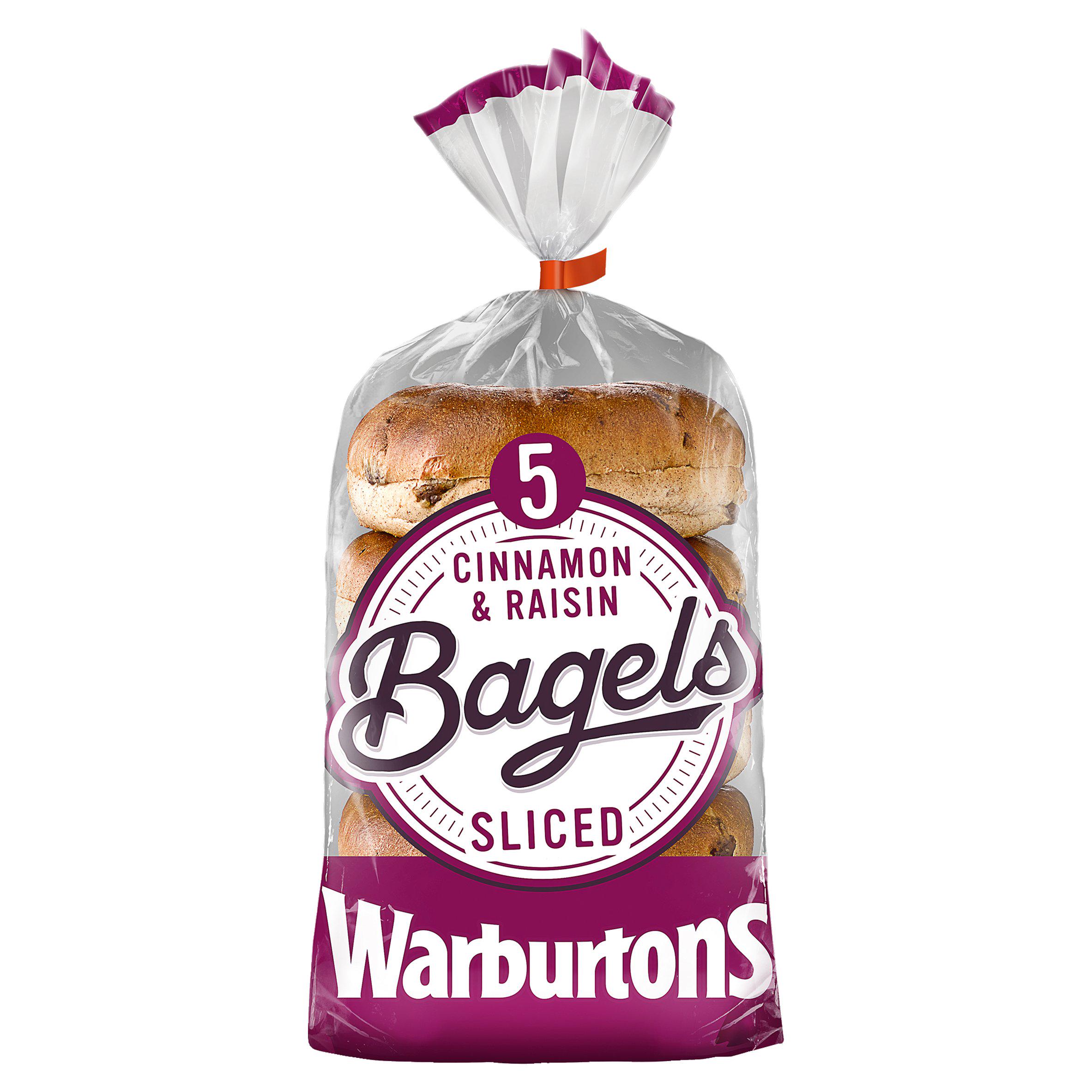 Warburtons Sliced Cinnamon & Raisin Bagels x5