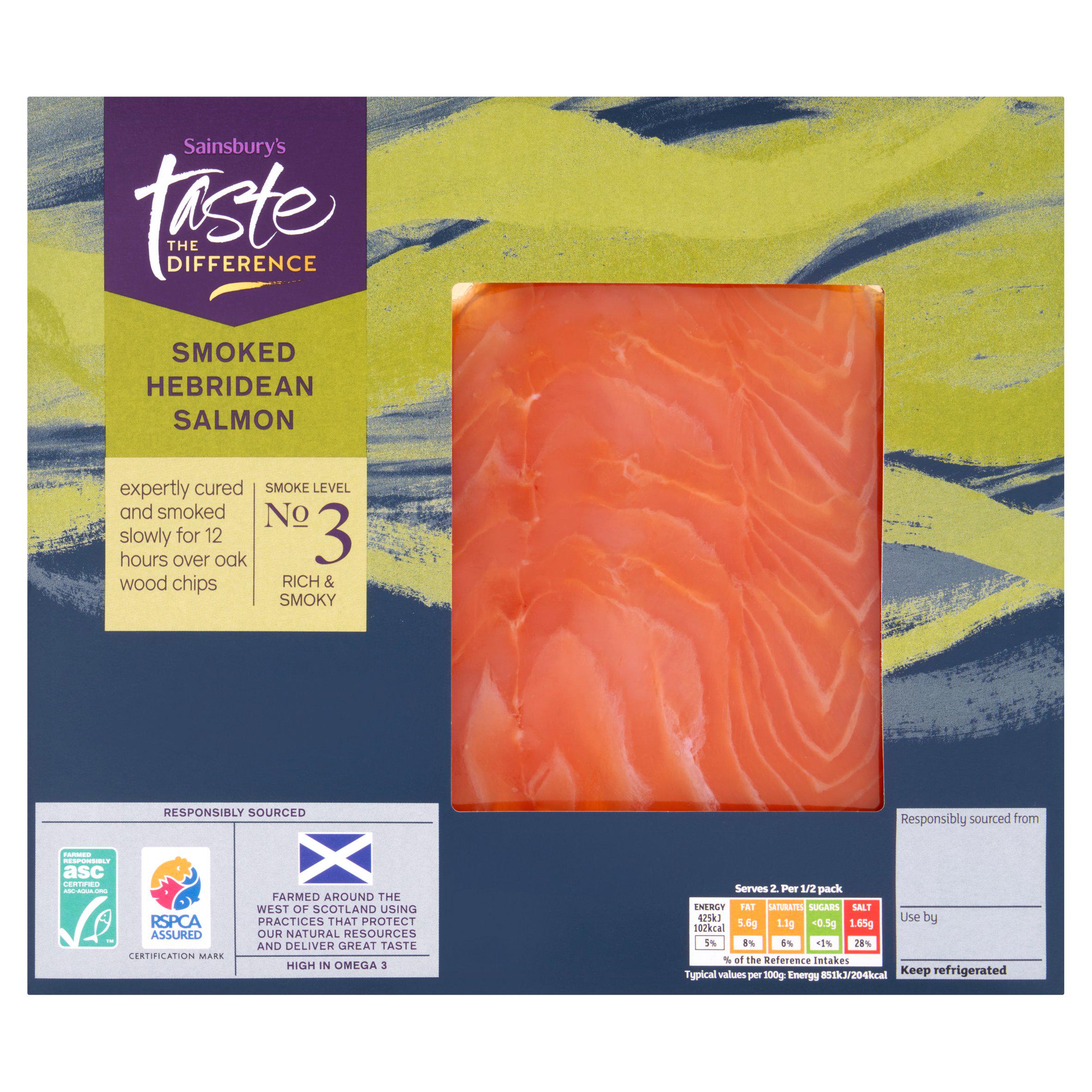 Sainsbury's Hebridean Kiln Dried Thick Sliced ASC Scottish Smoked Salmon, Taste the Difference 100g (Ready to Eat)