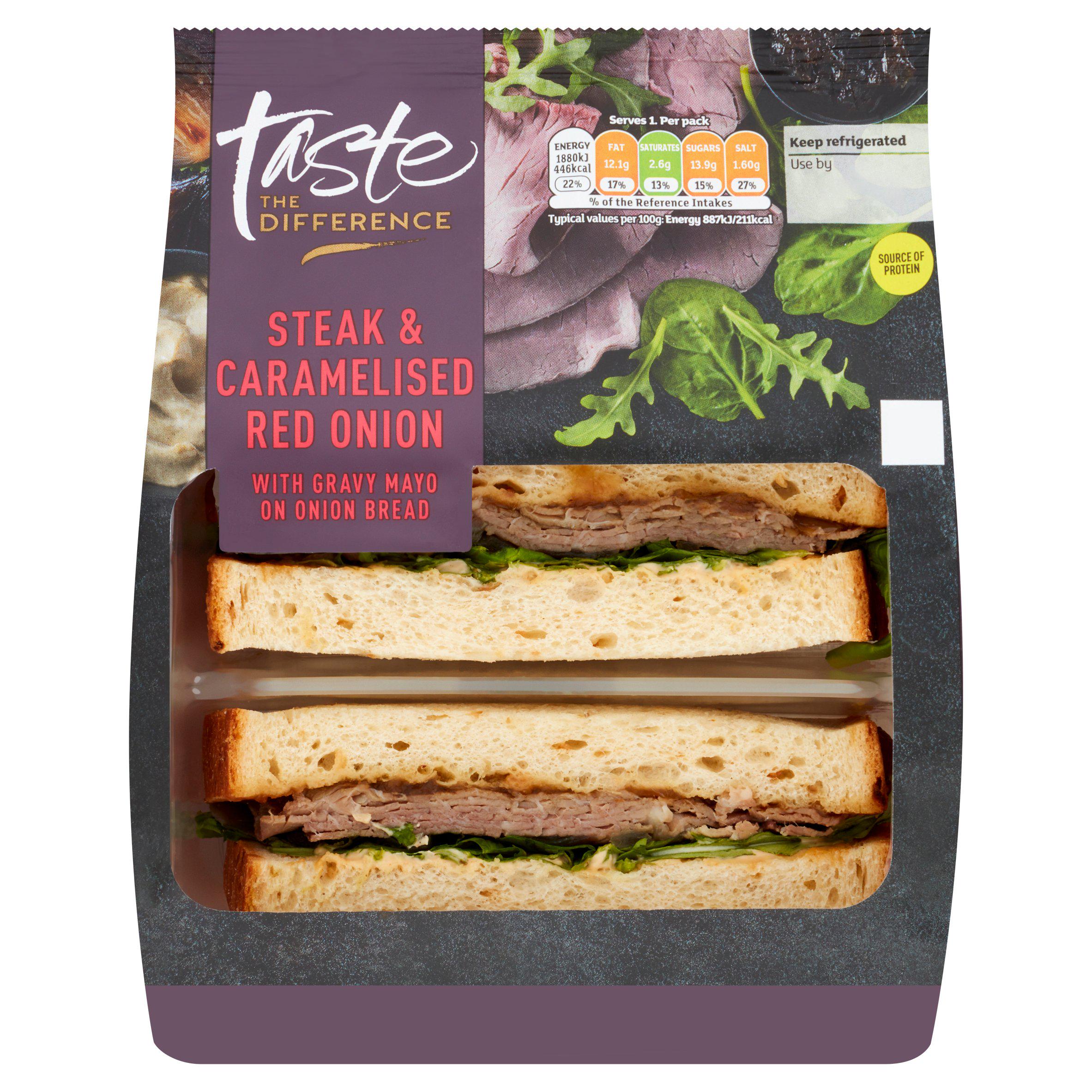 Sainsbury's Steak & Caramelised Red Onion with Gravy Mayo on Onion Bread Sandwich, Taste the Difference