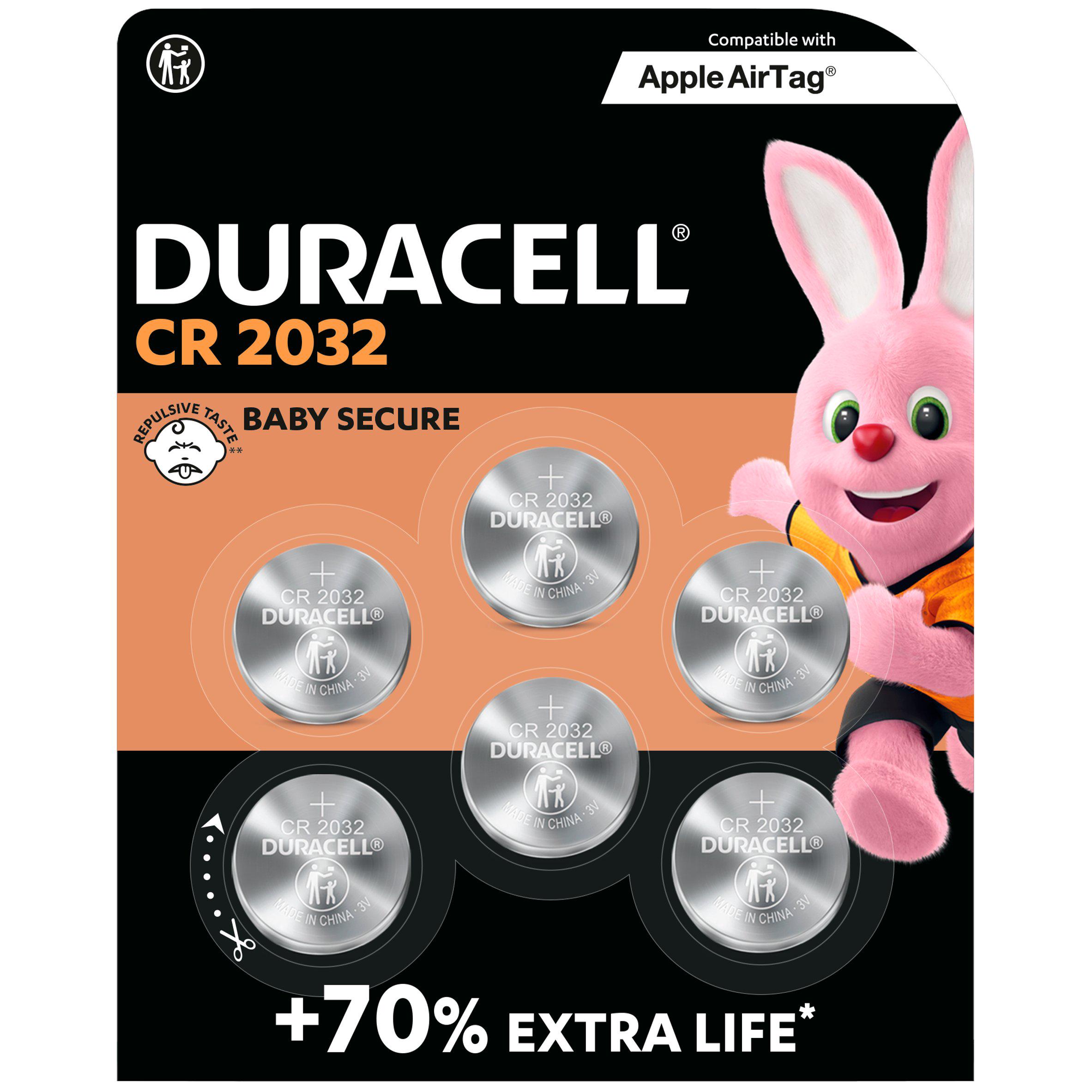 Duracell Specialty 2032 Lithium Coin Battery 3V (DL2032 / CR2032) , pack of 6