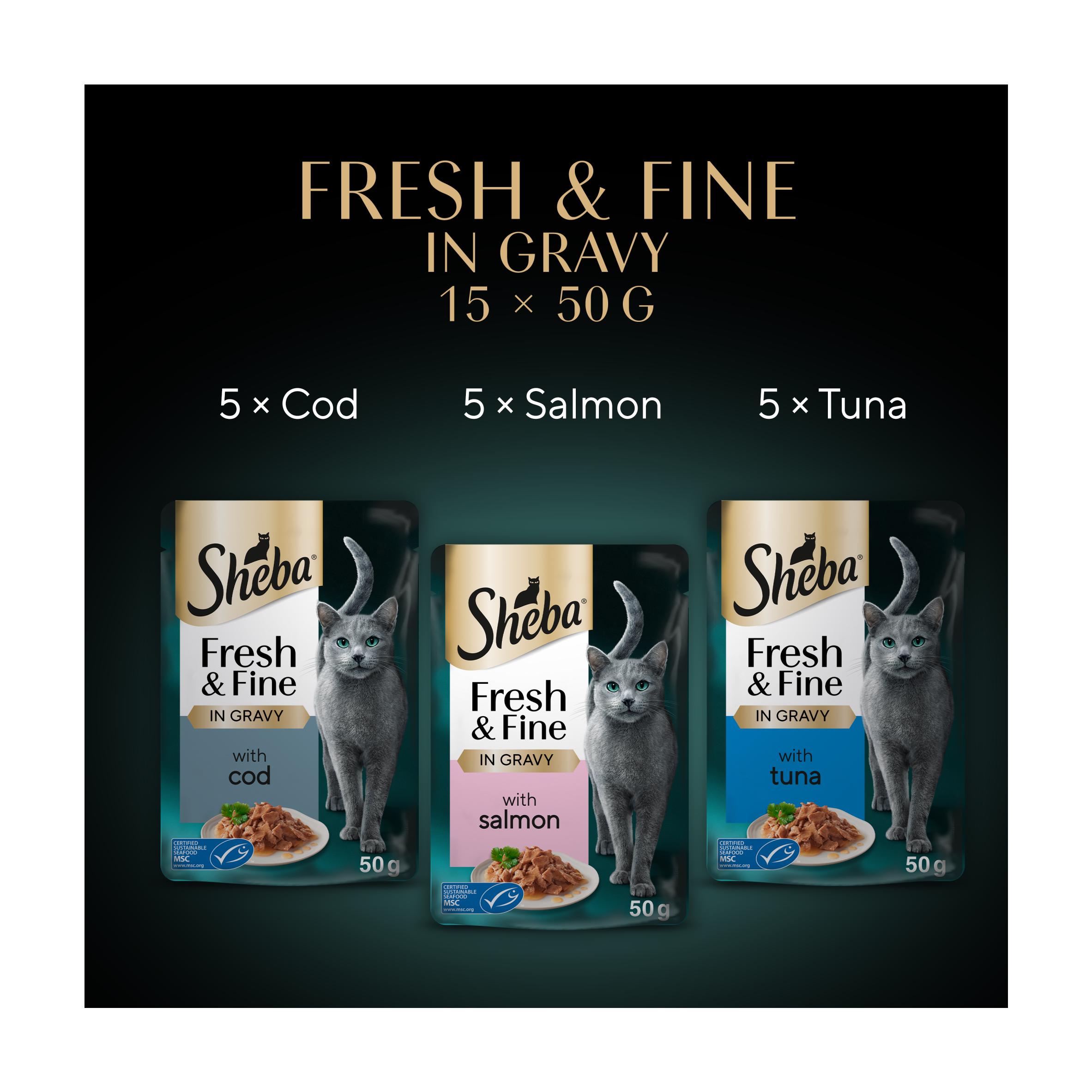Sheba Fresh Choice Fish in Gravy Cat Food Pouches 15x50g thumbnail 5