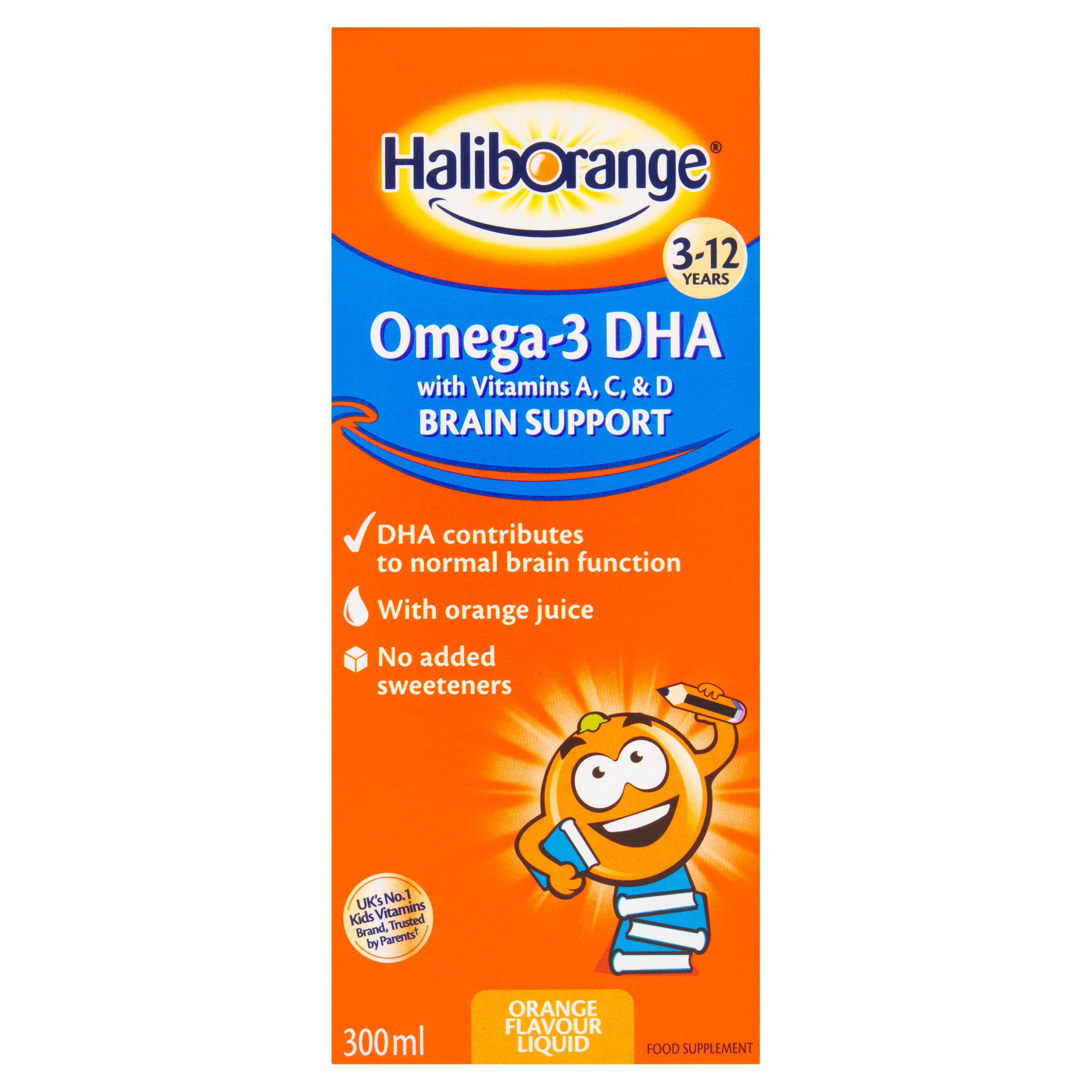 Haliborange Omega-3 DHA Brain Support Orange Flavoured Syrup, 3-12 Years 300ml