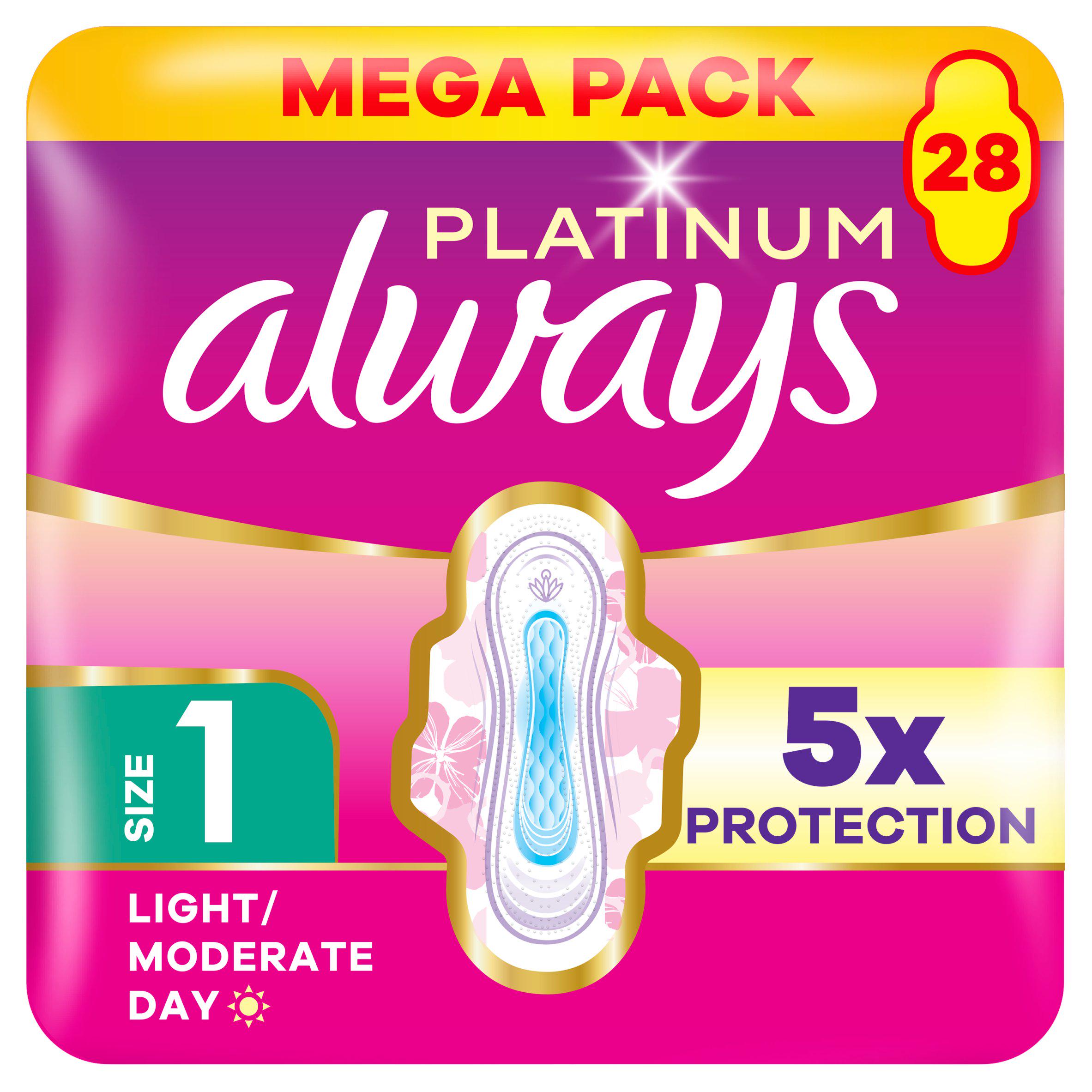 Always Platinum Normal Size 1 Sanitary Towels With Wings Pads x28