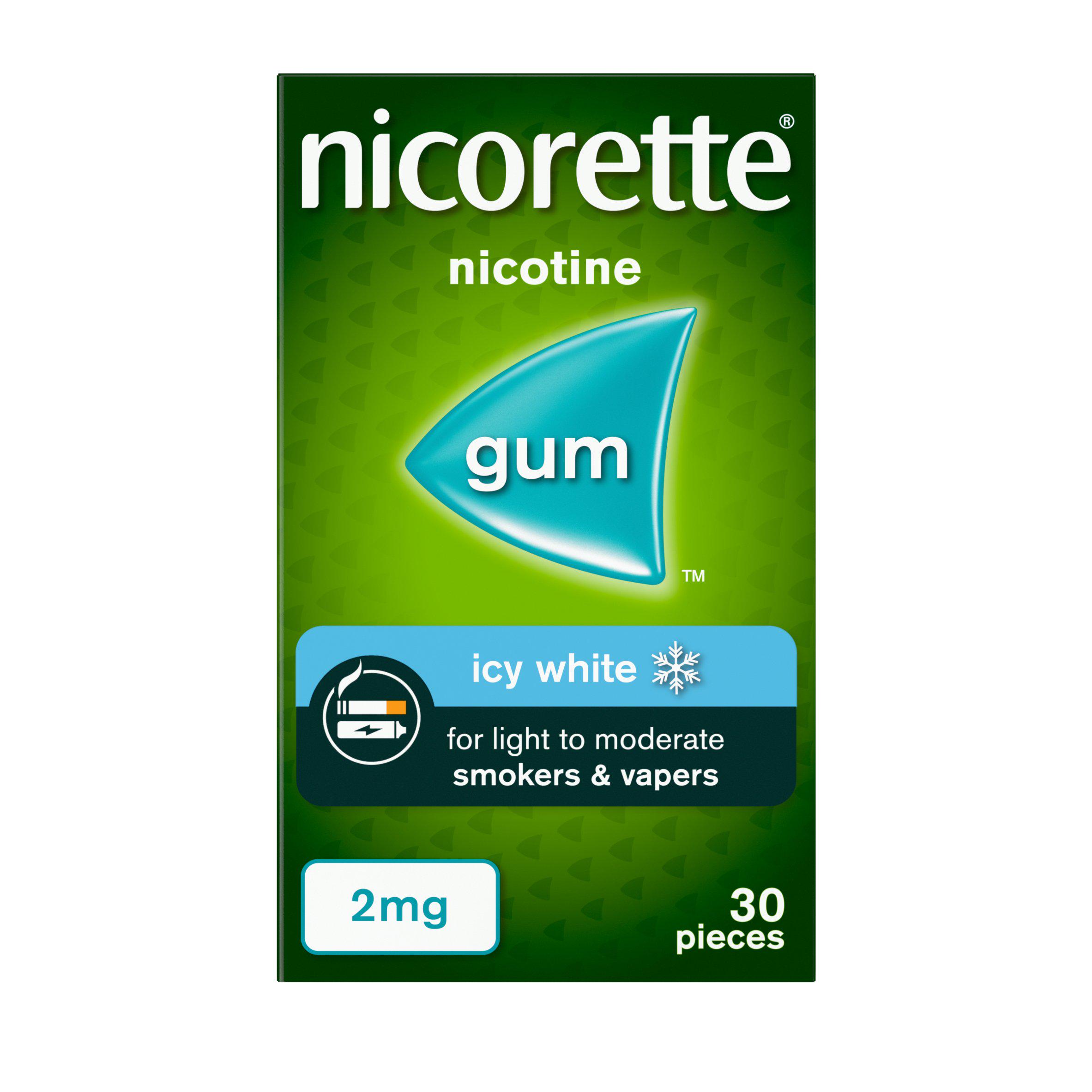 Nicorette Icy White 2mg Gum Nicotine 30 Pieces (Stop Smoking Aid)