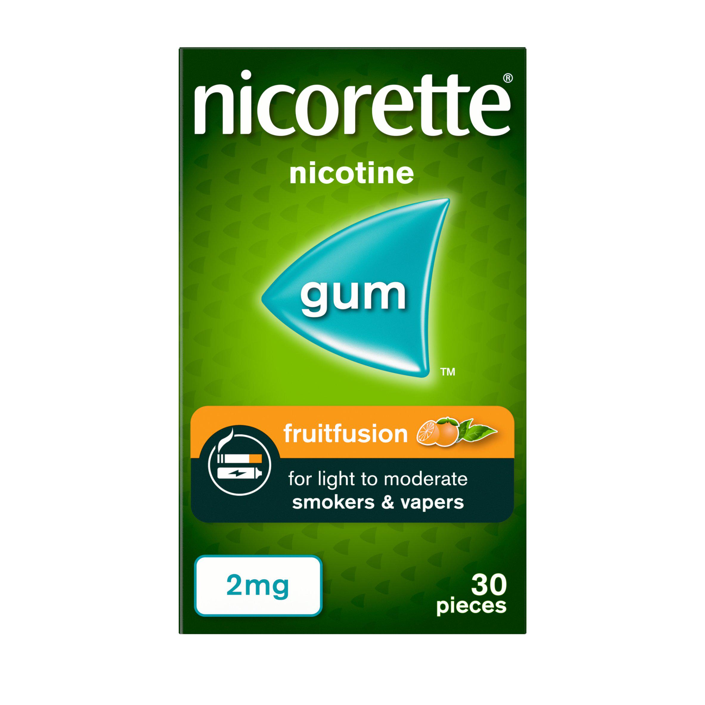 Nicorette Stop Smoking Aid 2mg Nicotine Gum - Fruitfusion 30s