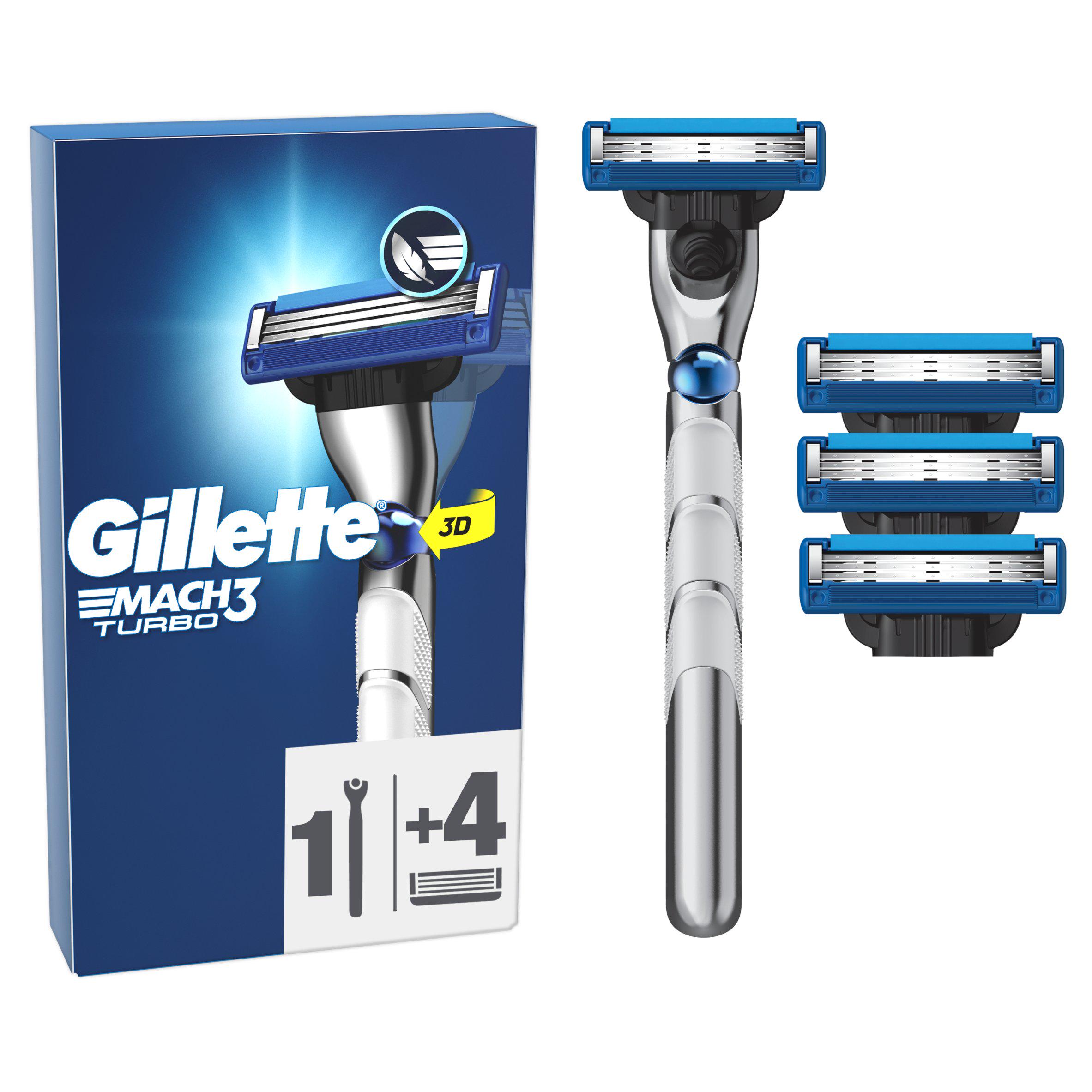 Gillette Mach3 Turbo 3D Razor Handle +3 Blade Refills Special Starter Pack