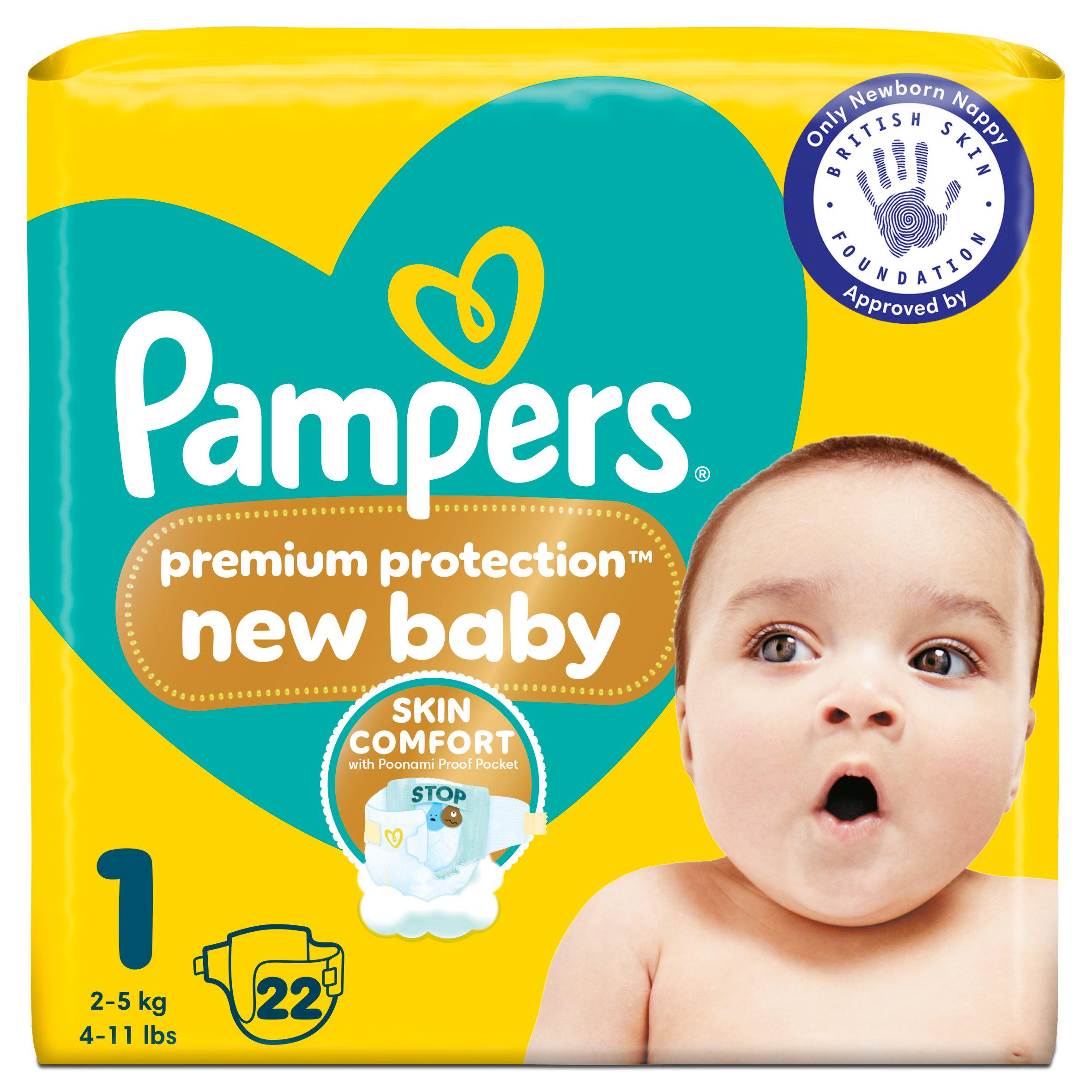 Pampers New Baby Size 1, 22 Nappies, 2kg-5kg, Carry Pack