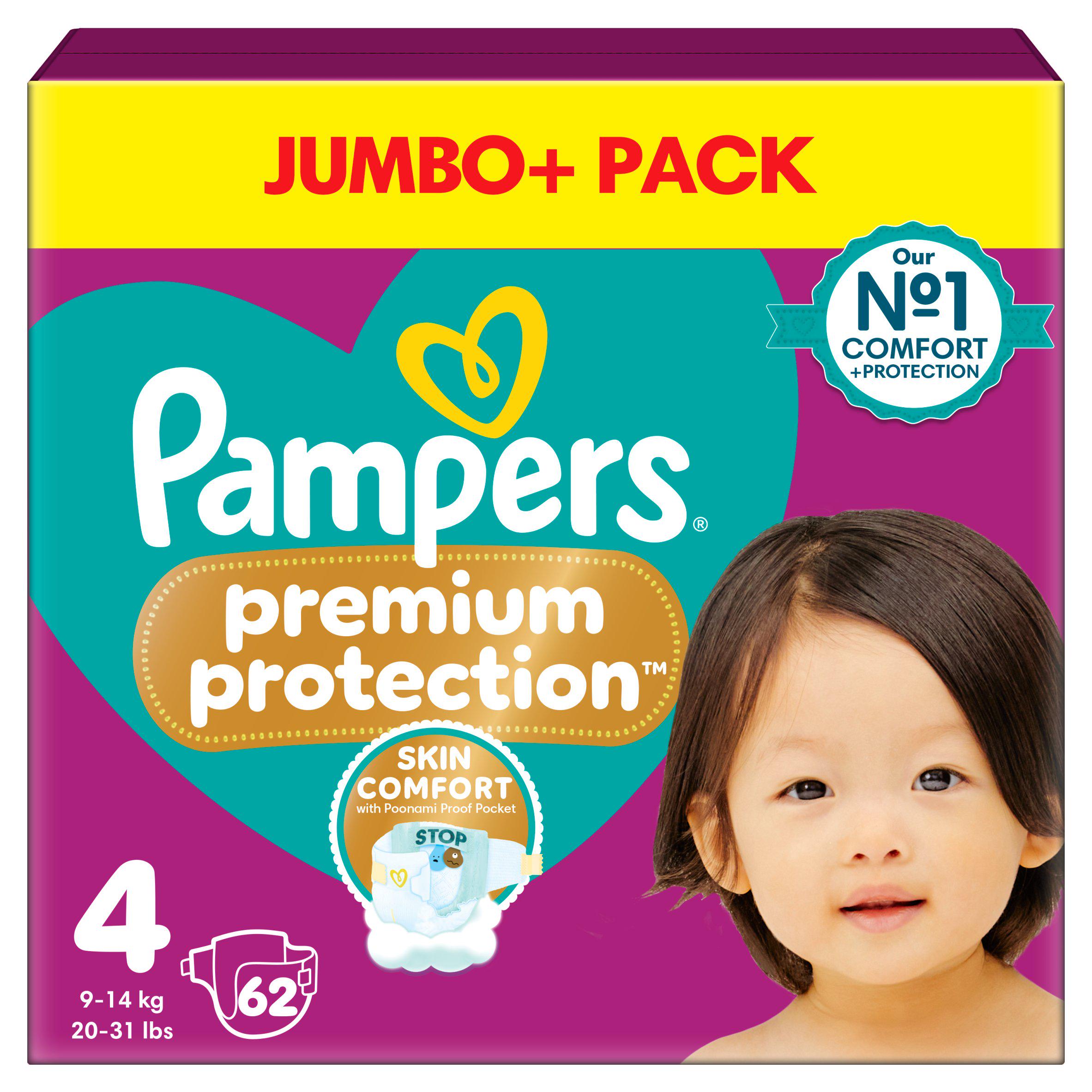 Pampers Premium Protection Nappies, Size 4 (9-14kg) Jumbo+ Pack