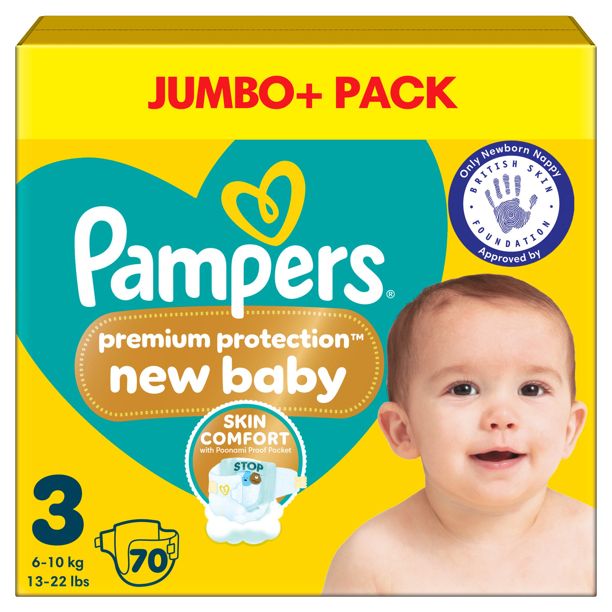 Pampers New Baby Nappies, Size 3 (6-10kg) Jumbo+ Pack