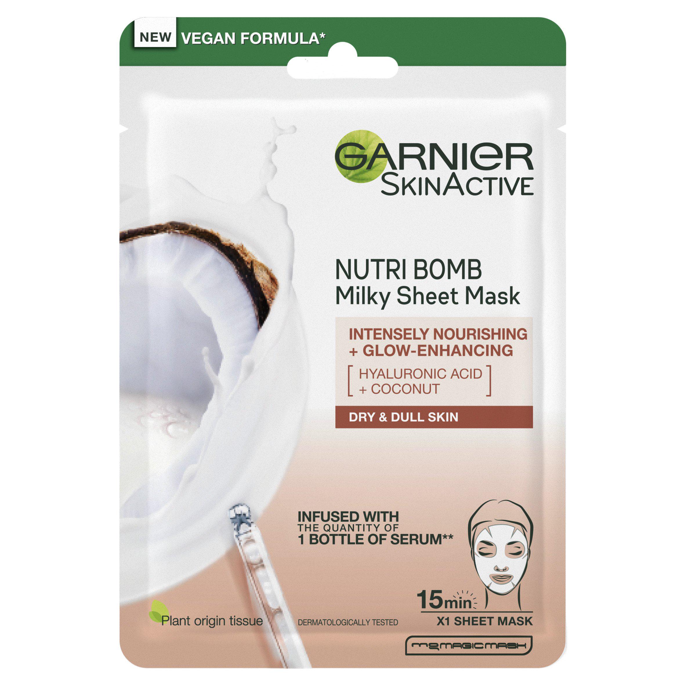 Garnier Nutri Bomb Milky Face Sheet Mask Coconut & Hyaluronic Acid for Hydrated Glowing Skin 28g