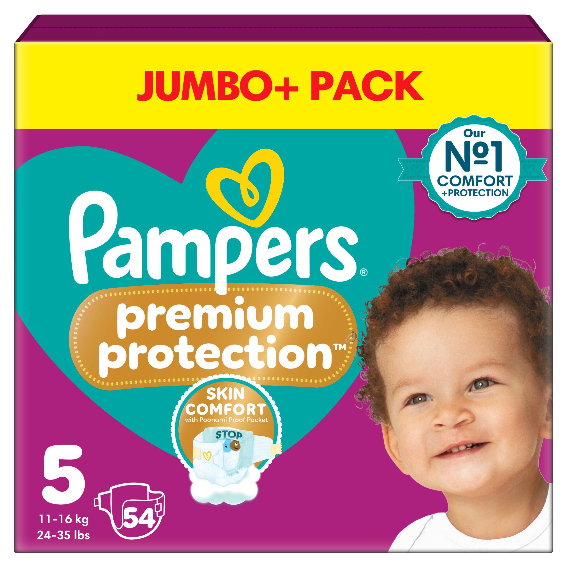 Pampers Premium Protection Nappies, Size 5 (11-16kg) Jumbo+ Pack
