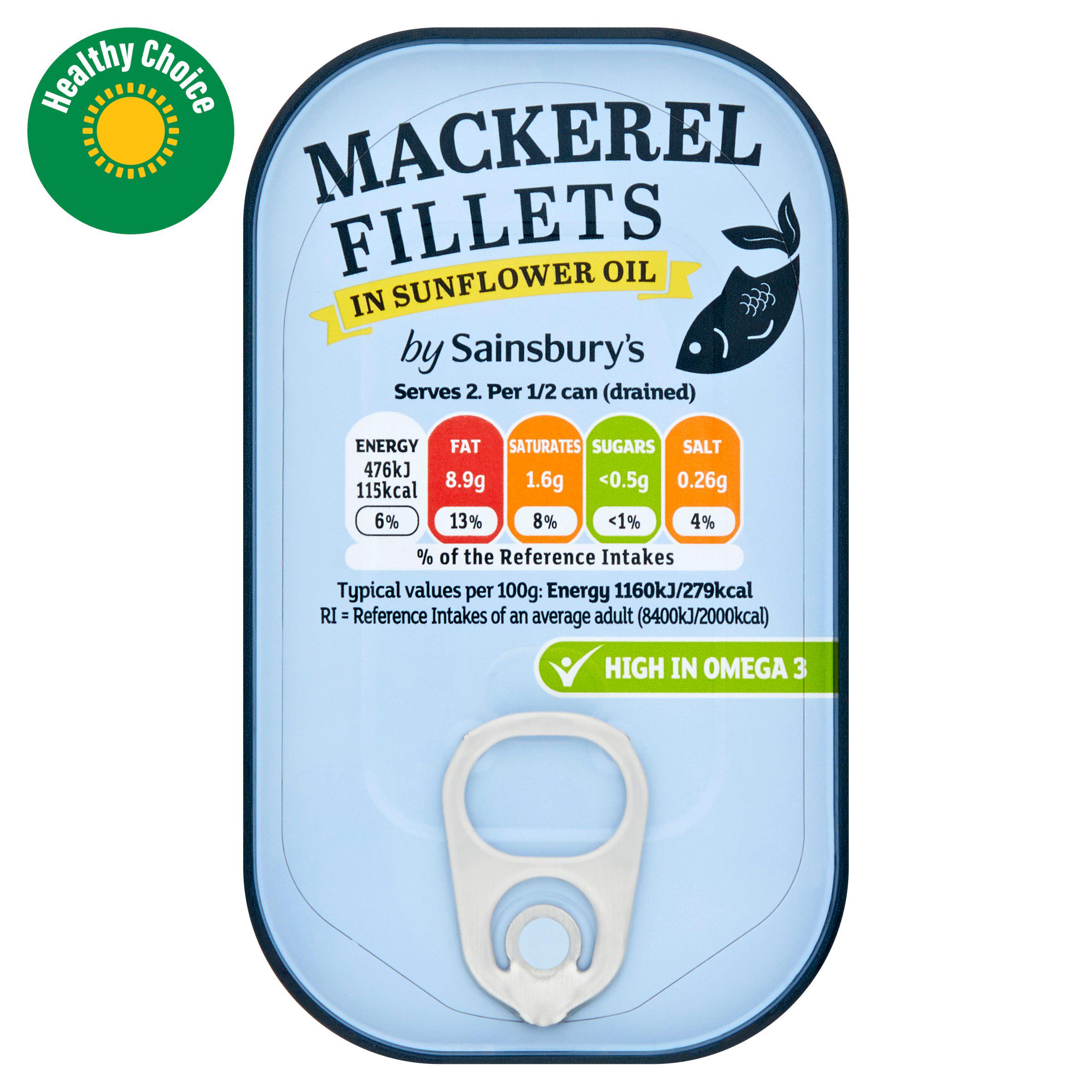 Sainsbury's Mackerel Fillets in Sunflower Oil 125g (82g*)
