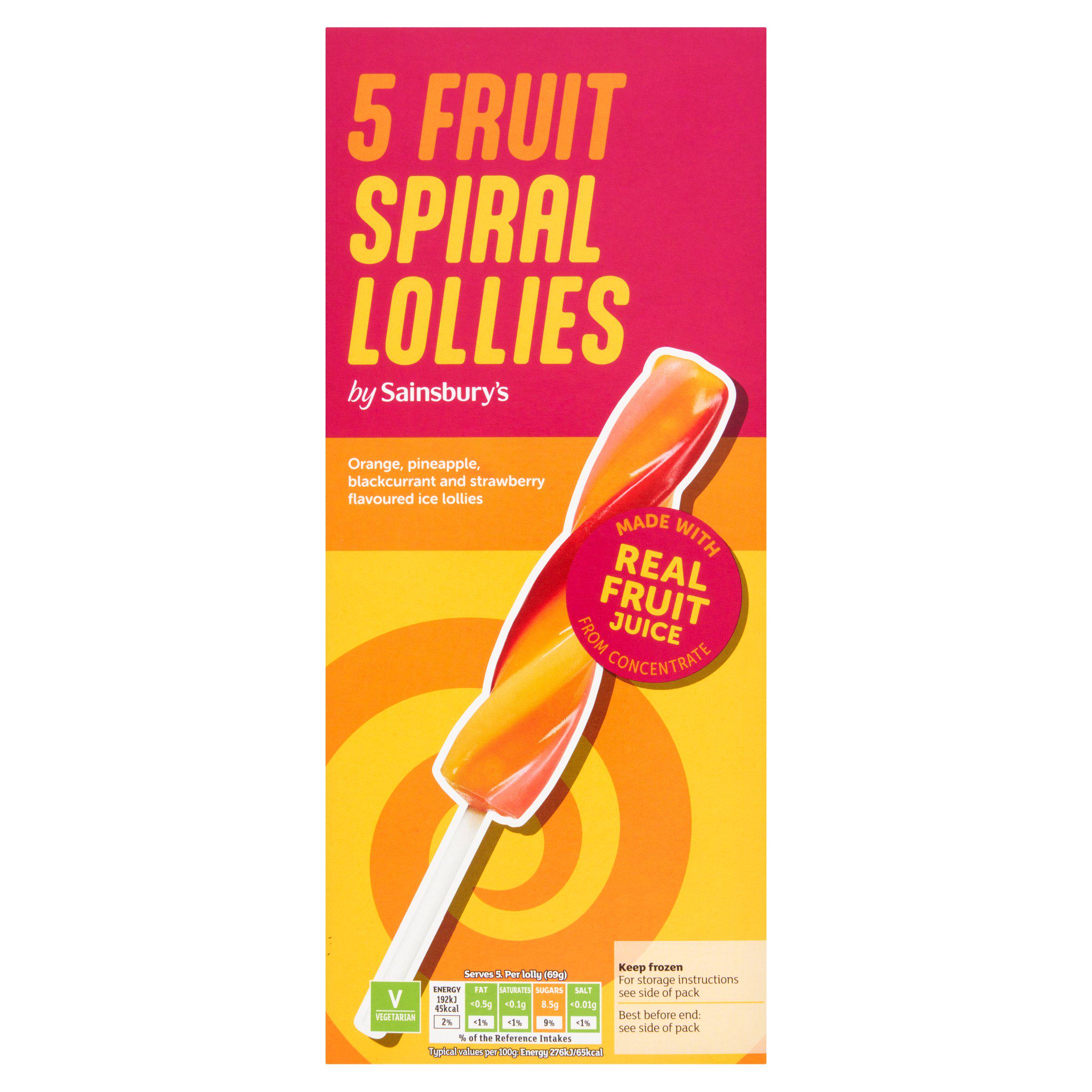 Sainsbury's Fruit Spiral Lollies 5x70ml