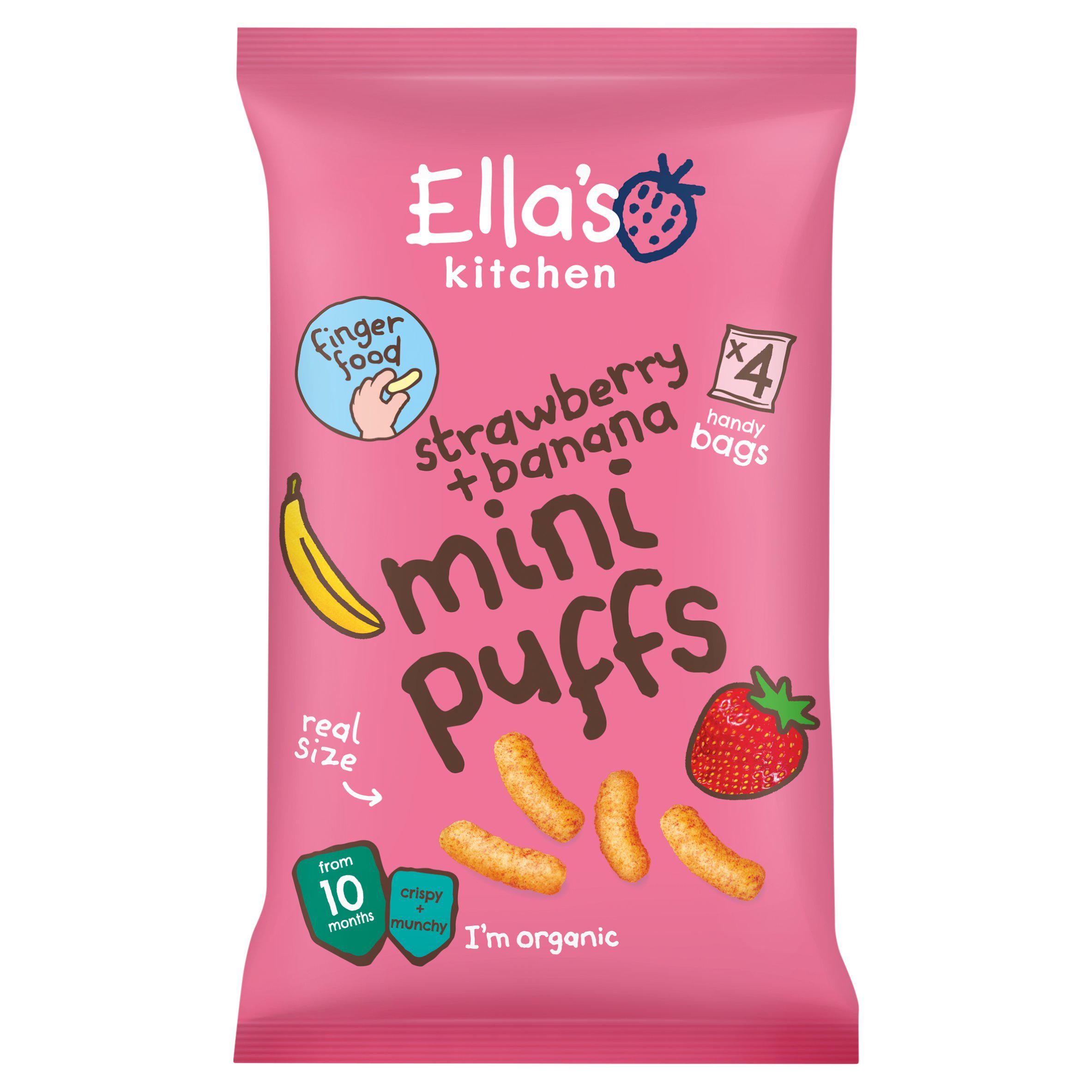 Ella's Kitchen Organic Strawberry and Banana Mini Puffs Multipack Baby Snack 10+ Months