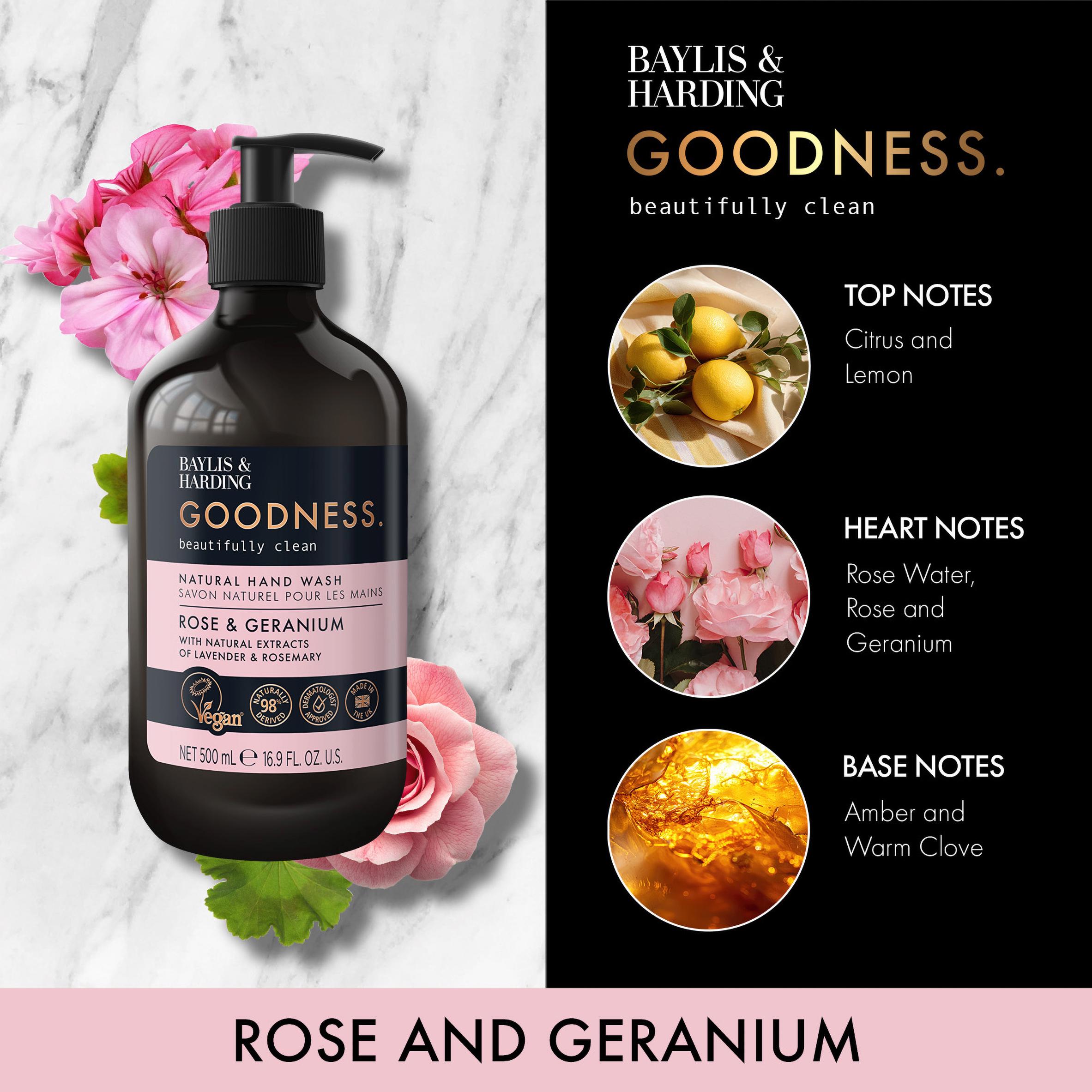 Baylis & Harding Goodness Rose & Geranium Natural Hand Wash 500ml thumbnail 2