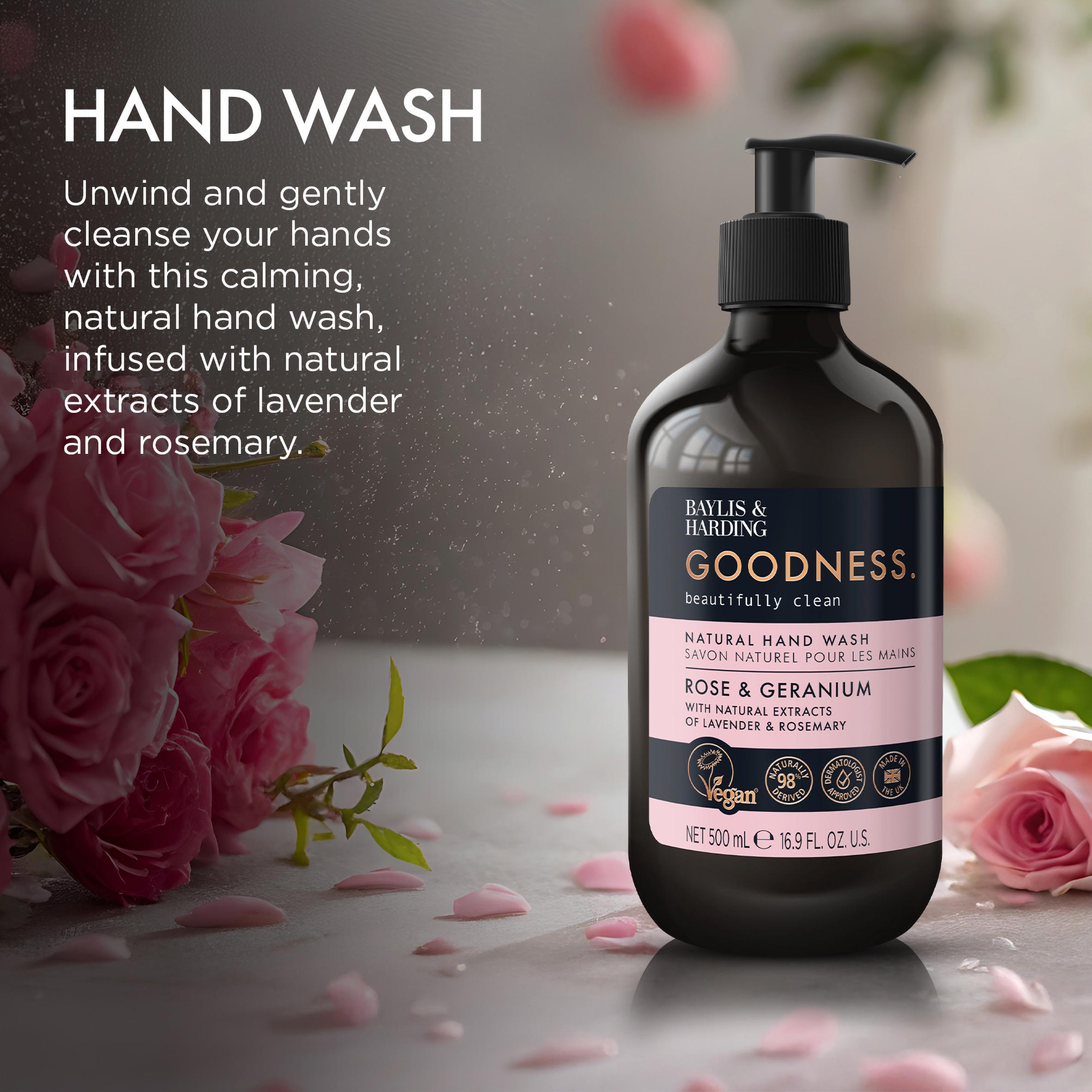 Baylis & Harding Goodness Rose & Geranium Natural Hand Wash 500ml thumbnail 3