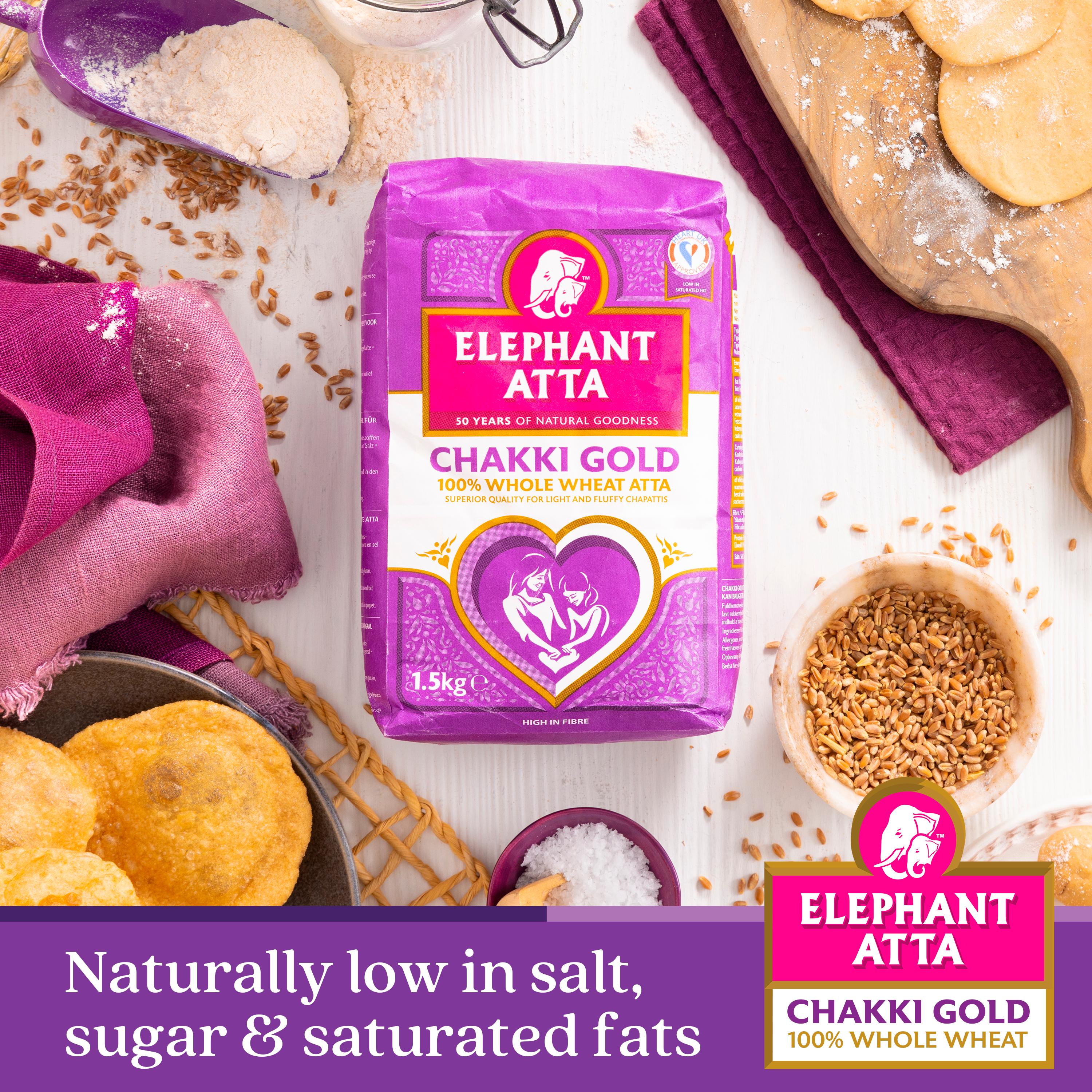 Elephant Atta 1.5kg Chakki Gold Whole Wheat Chapatti Flour thumbnail 2