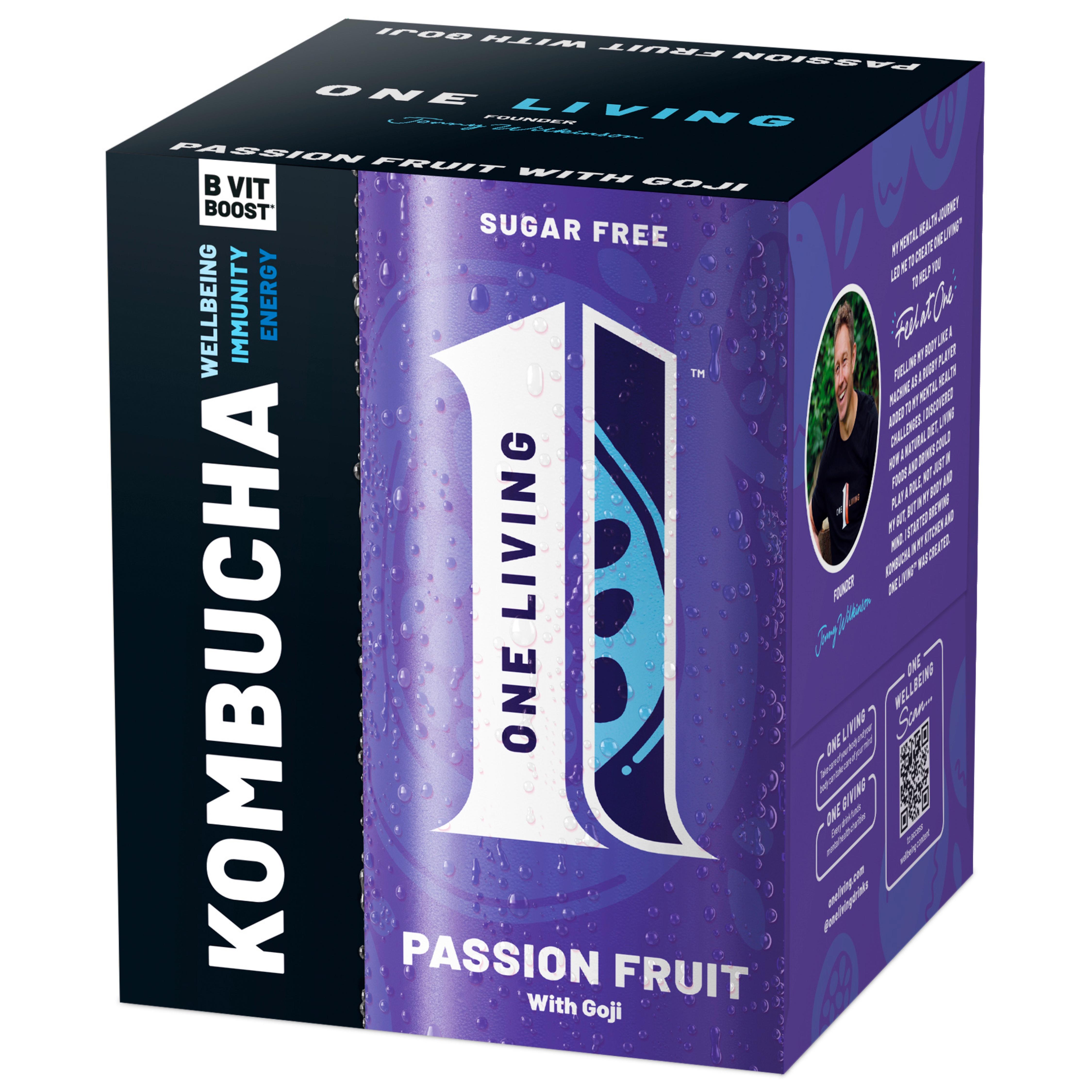 One Living Sugar Free Passion Fruit Kombucha with Goji 4x250ml thumbnail 2