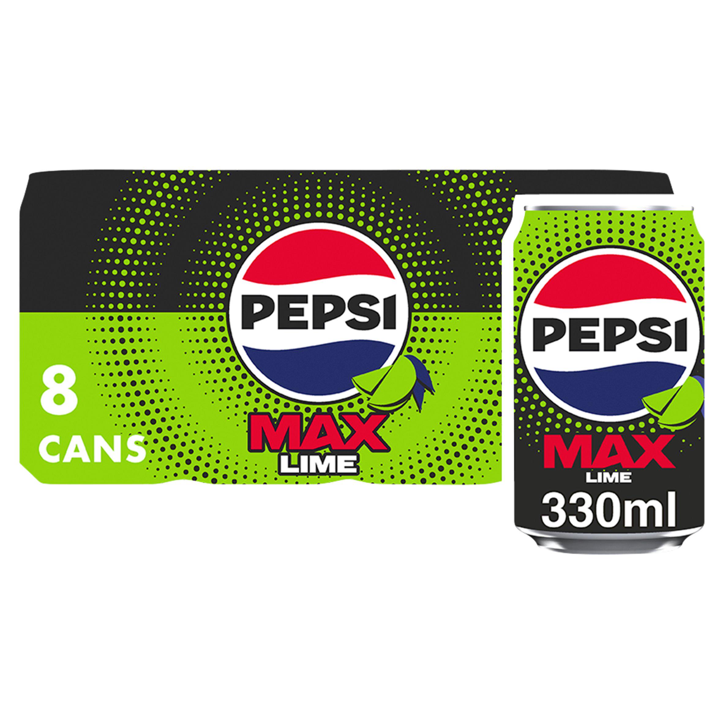 Pepsi Max Lime No Sugar Cola Cans 8 x 330ml