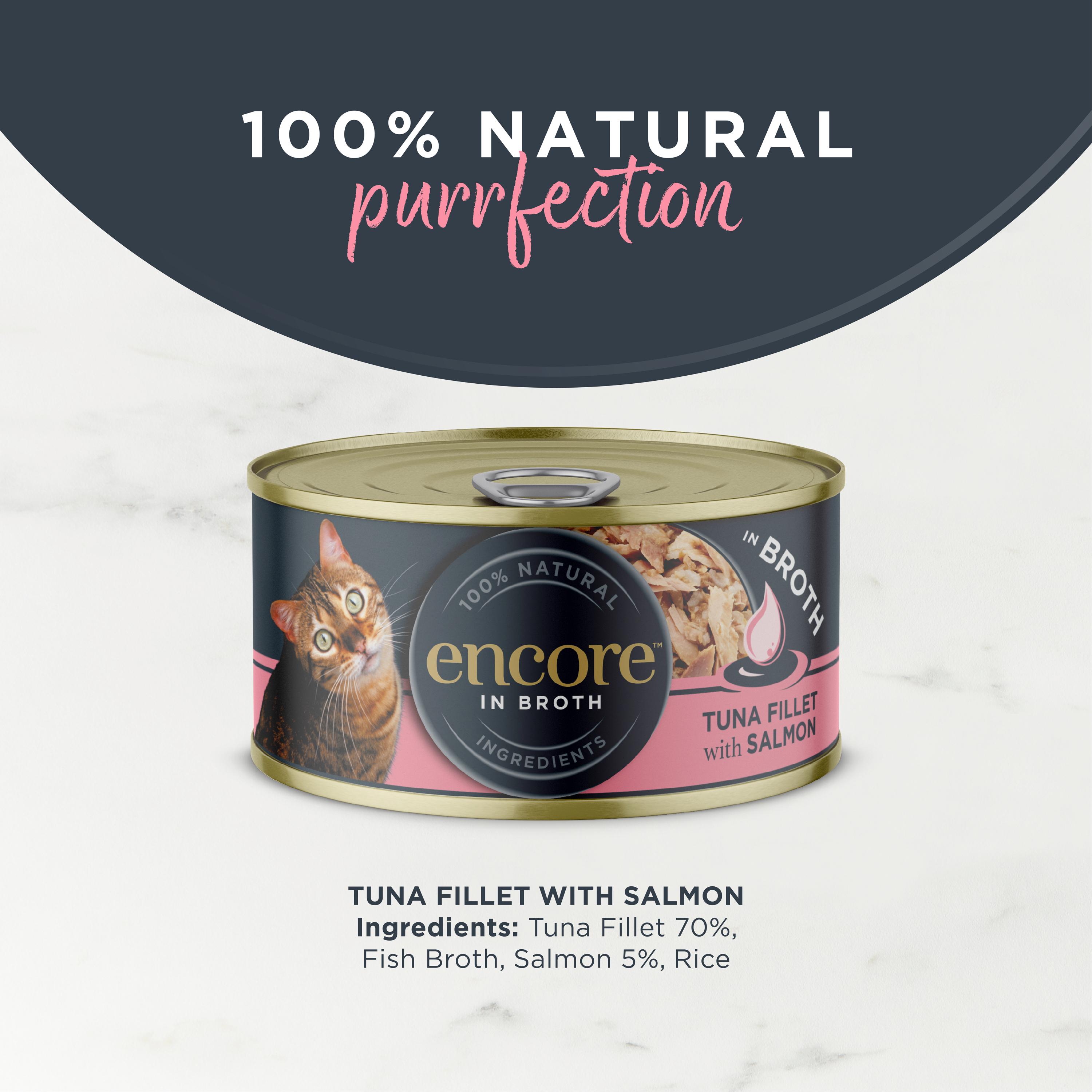 Encore Tuna Fillet with Salmon in Broth Tin Natural Wet Cat Food 70g thumbnail 3