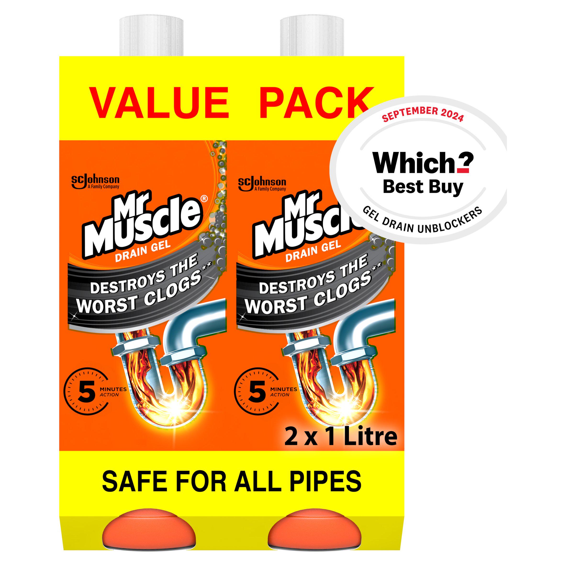 Mr Muscle Power Gel Drain & Sink Unblocker Twin Pack
