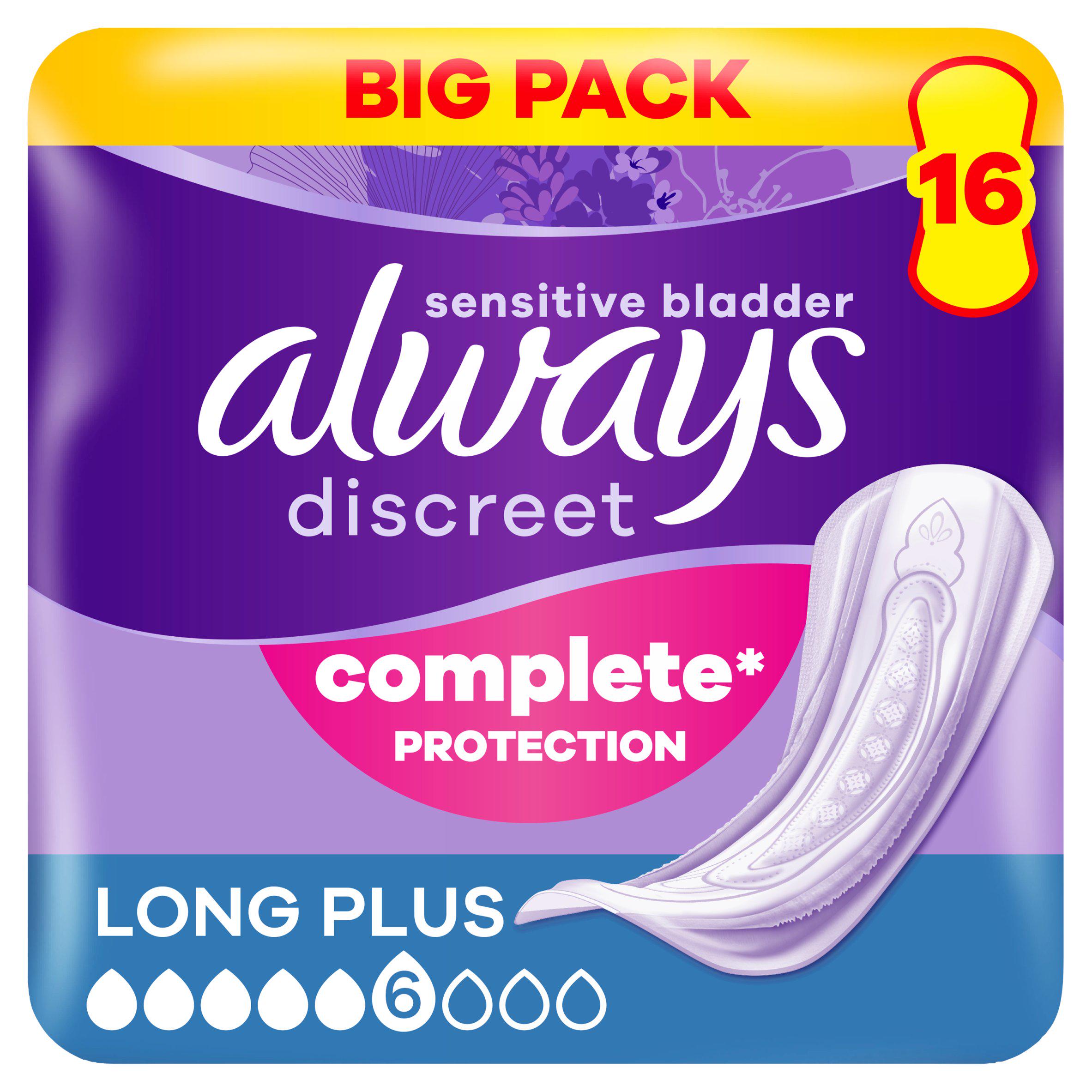 Always Discreet Incontinence Extra Secure Long Plus Pads x16