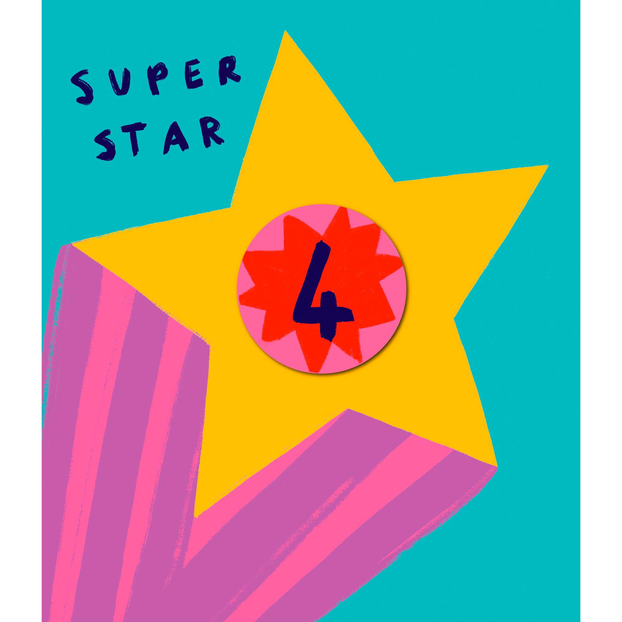 Sainsbury's Happy 4th Birthday Badge Card Star Juvenile Greeting Card